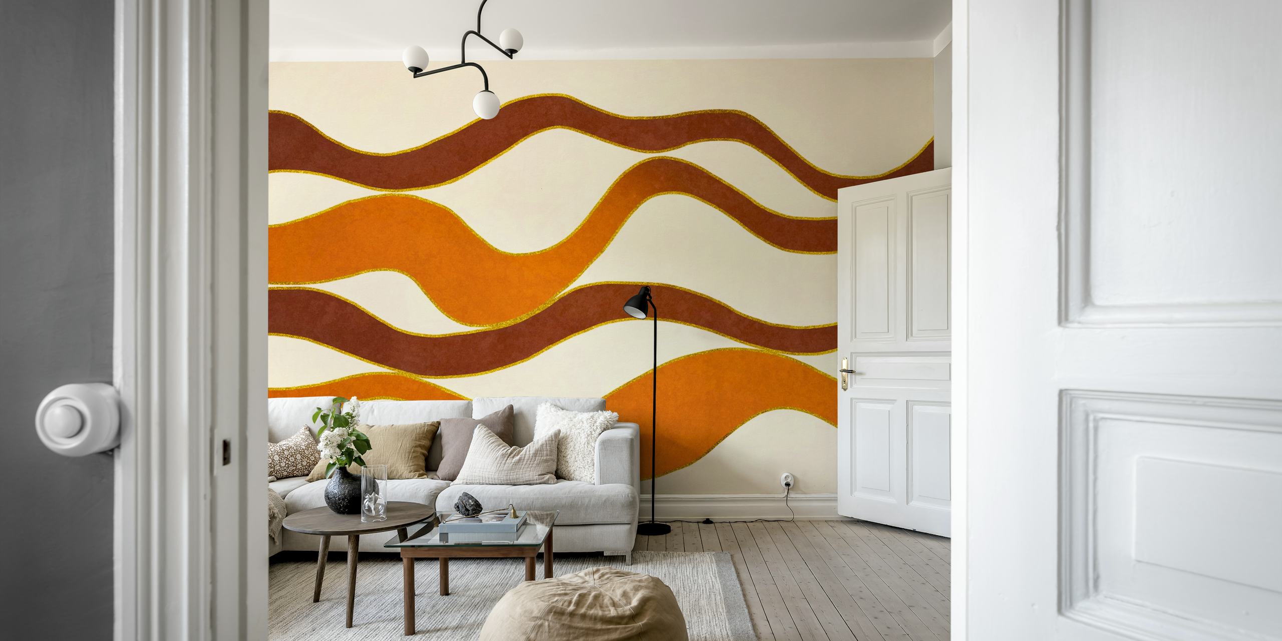 Warm abstract wave pattern in earthy tones wallpaper