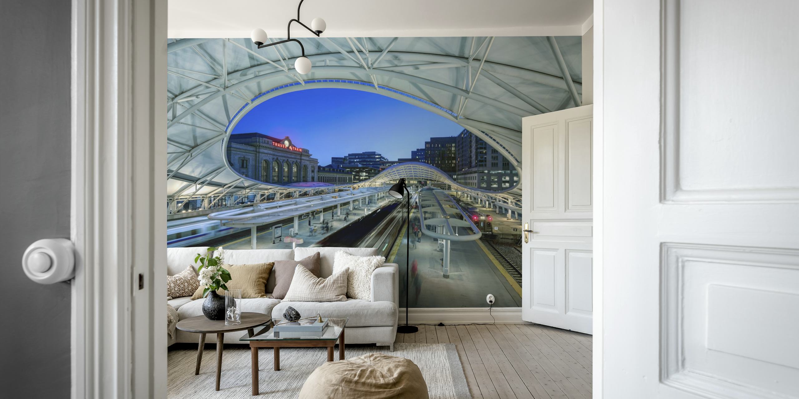 Papel de parede com uma cena de estação ferroviária