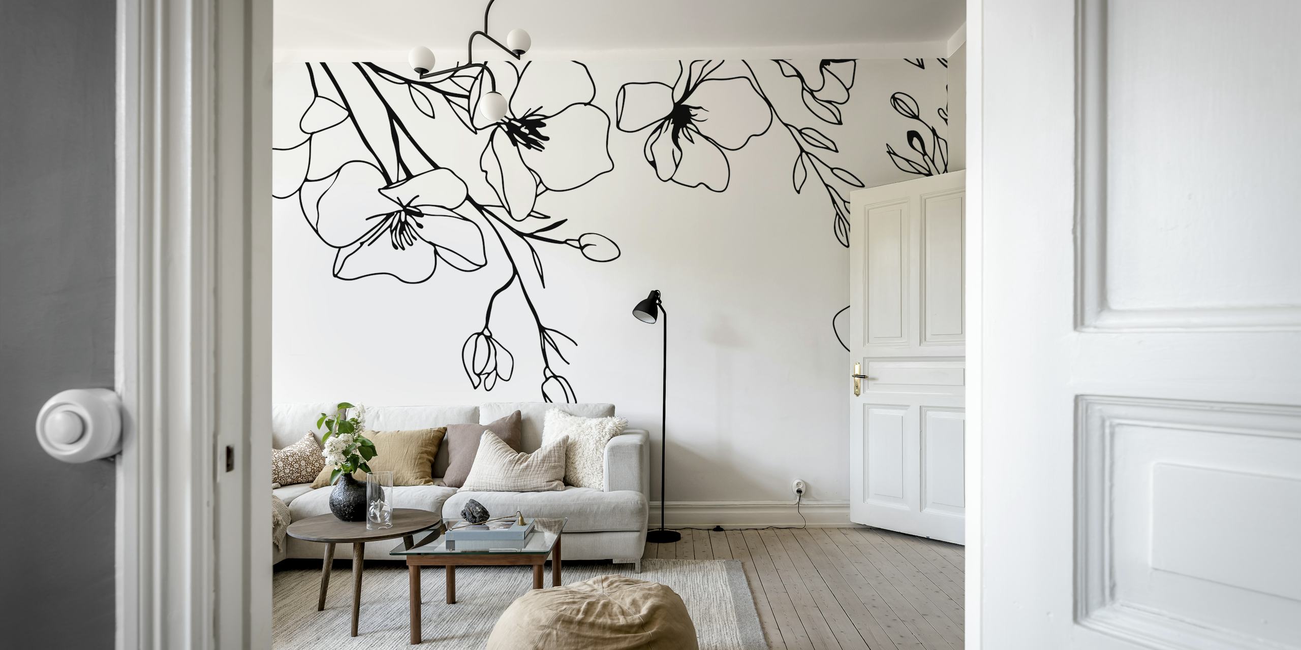 Papel tapiz Minimalist flower drawing en una habitación