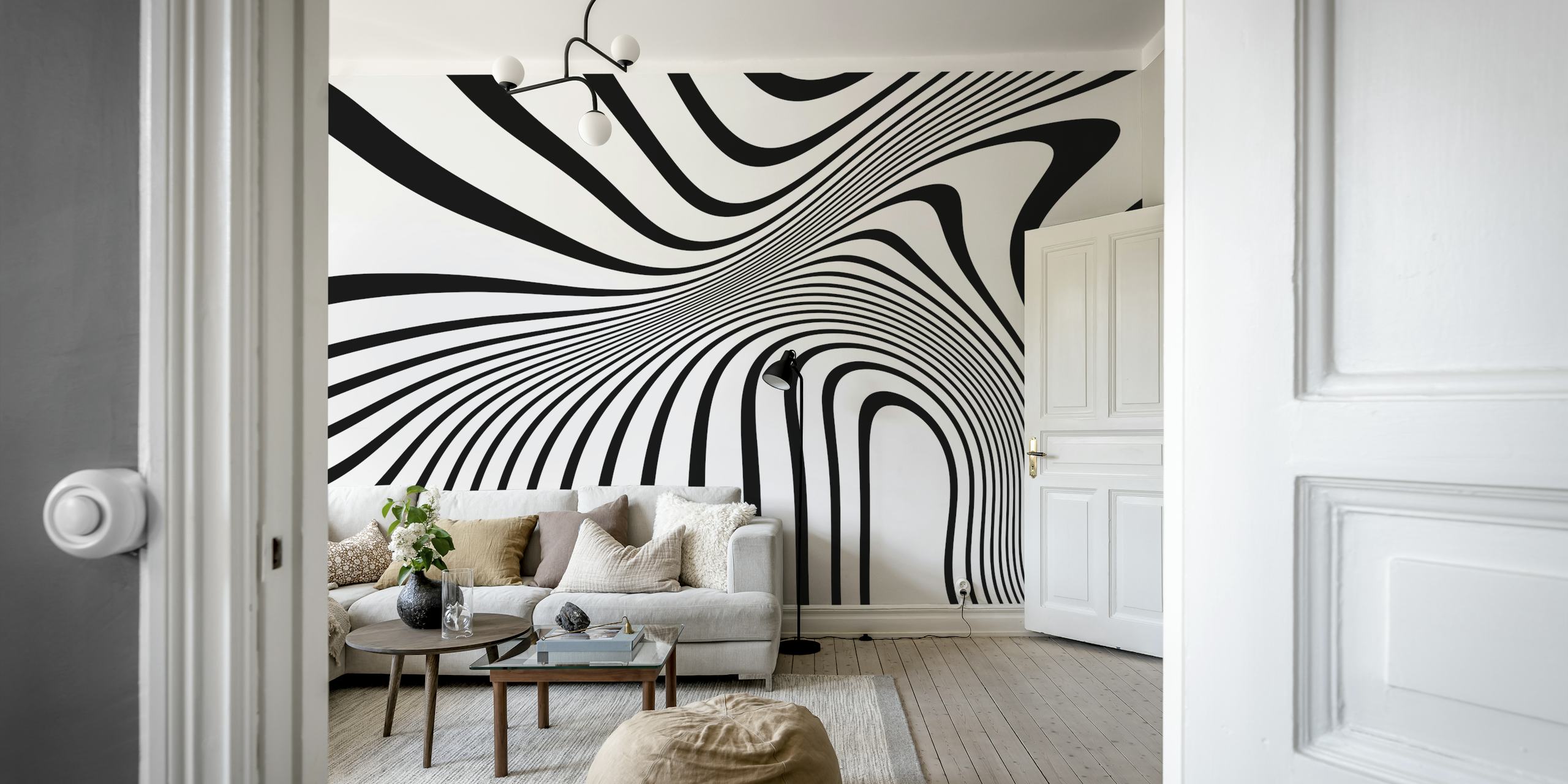 Retro black and white wavy optical art tapetti