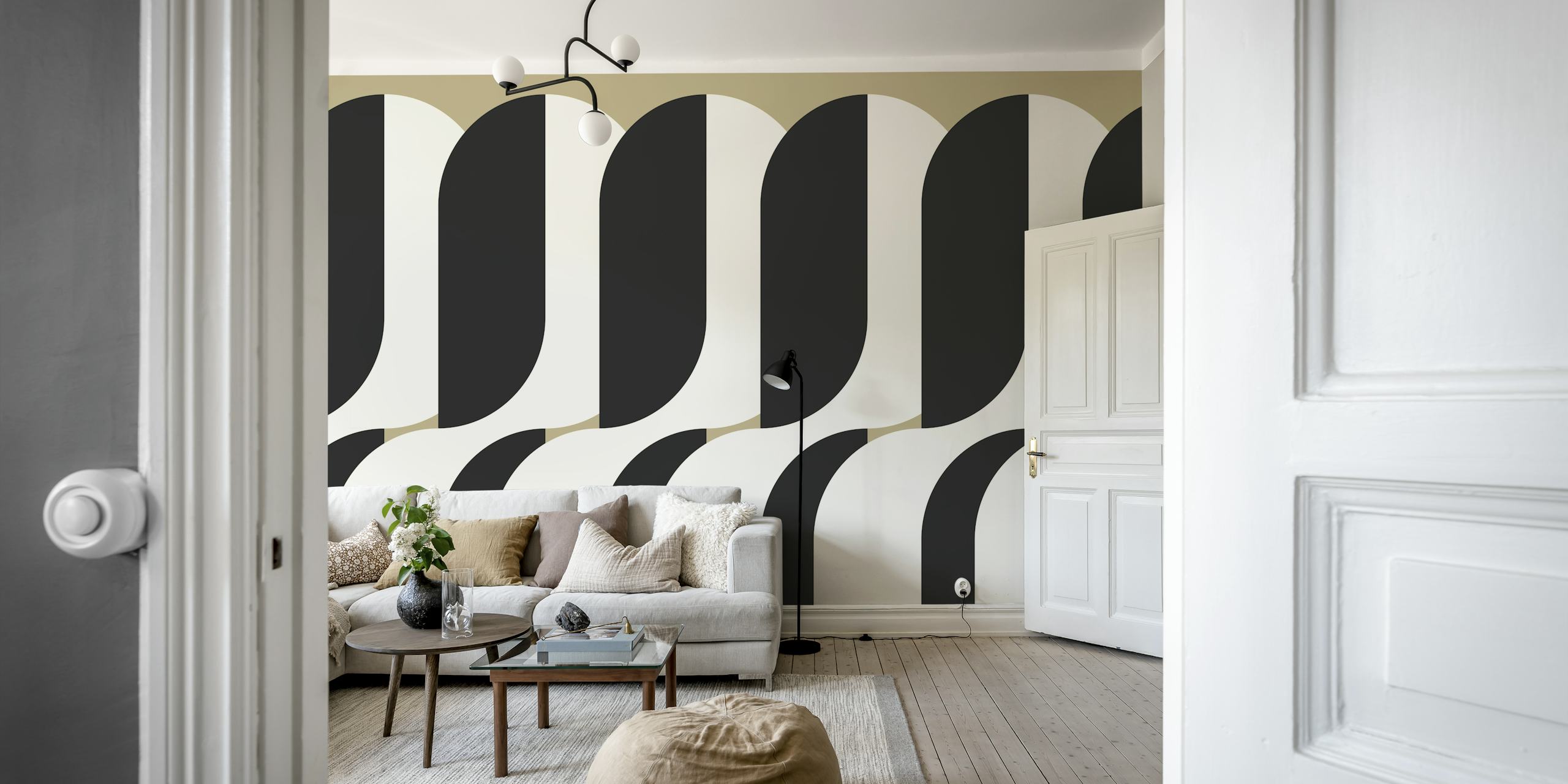 Bold Monochrome Waves-tapetti modernissa tiloissa