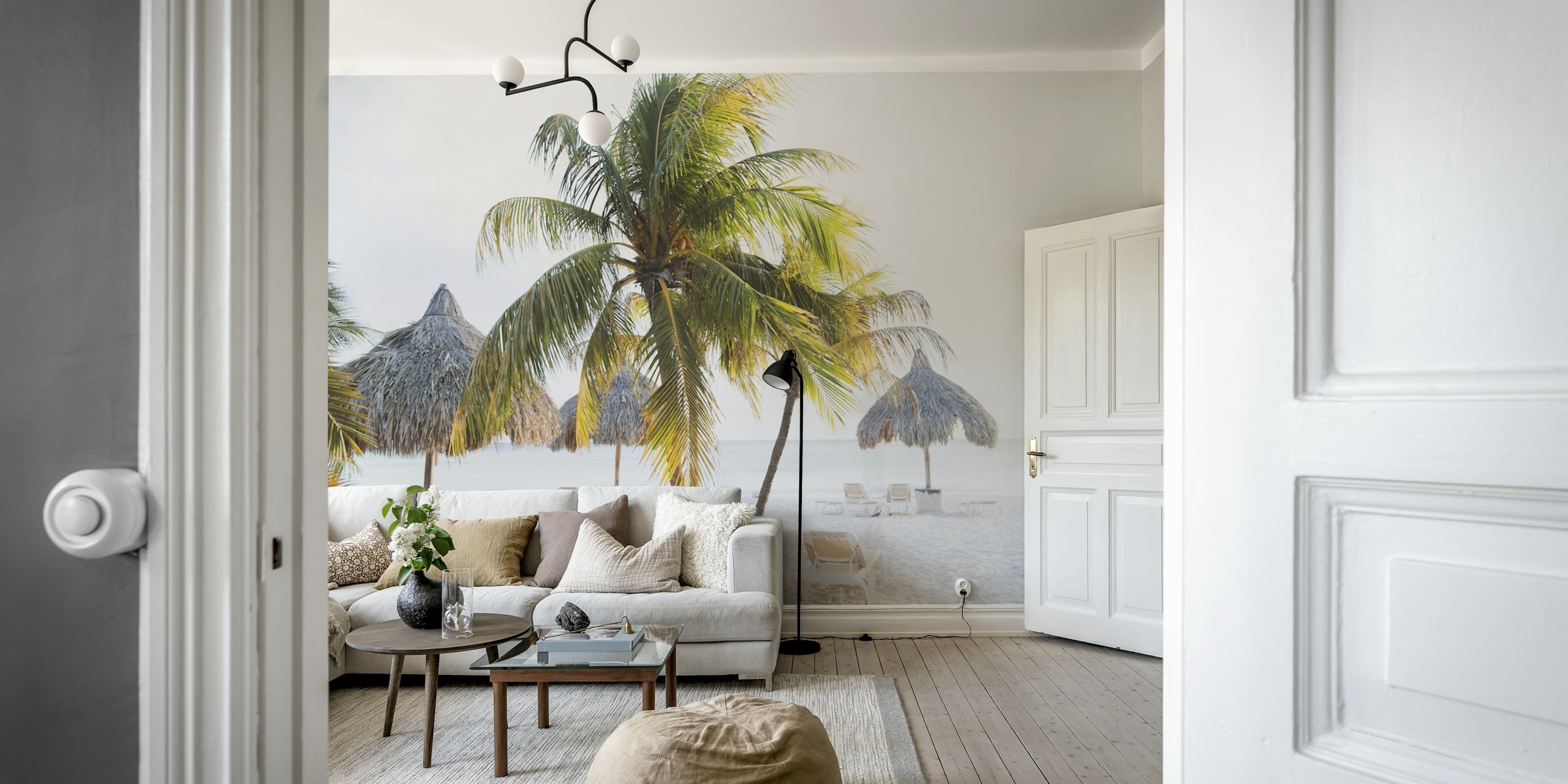 Palm trees beach scenery in soft colors tropical wallpaper