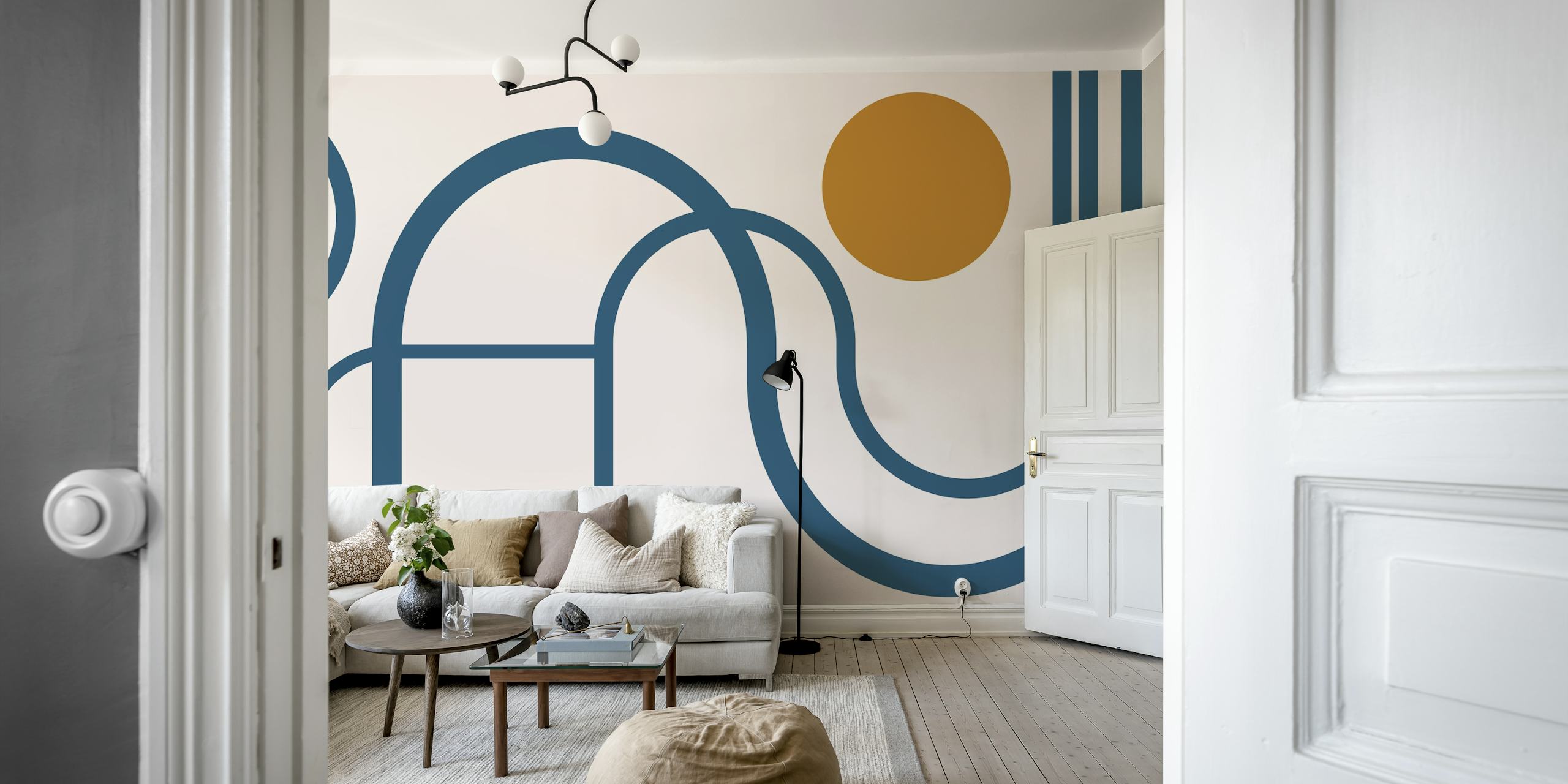 Papel de parede Curved Elegance Deco em um quarto moderno