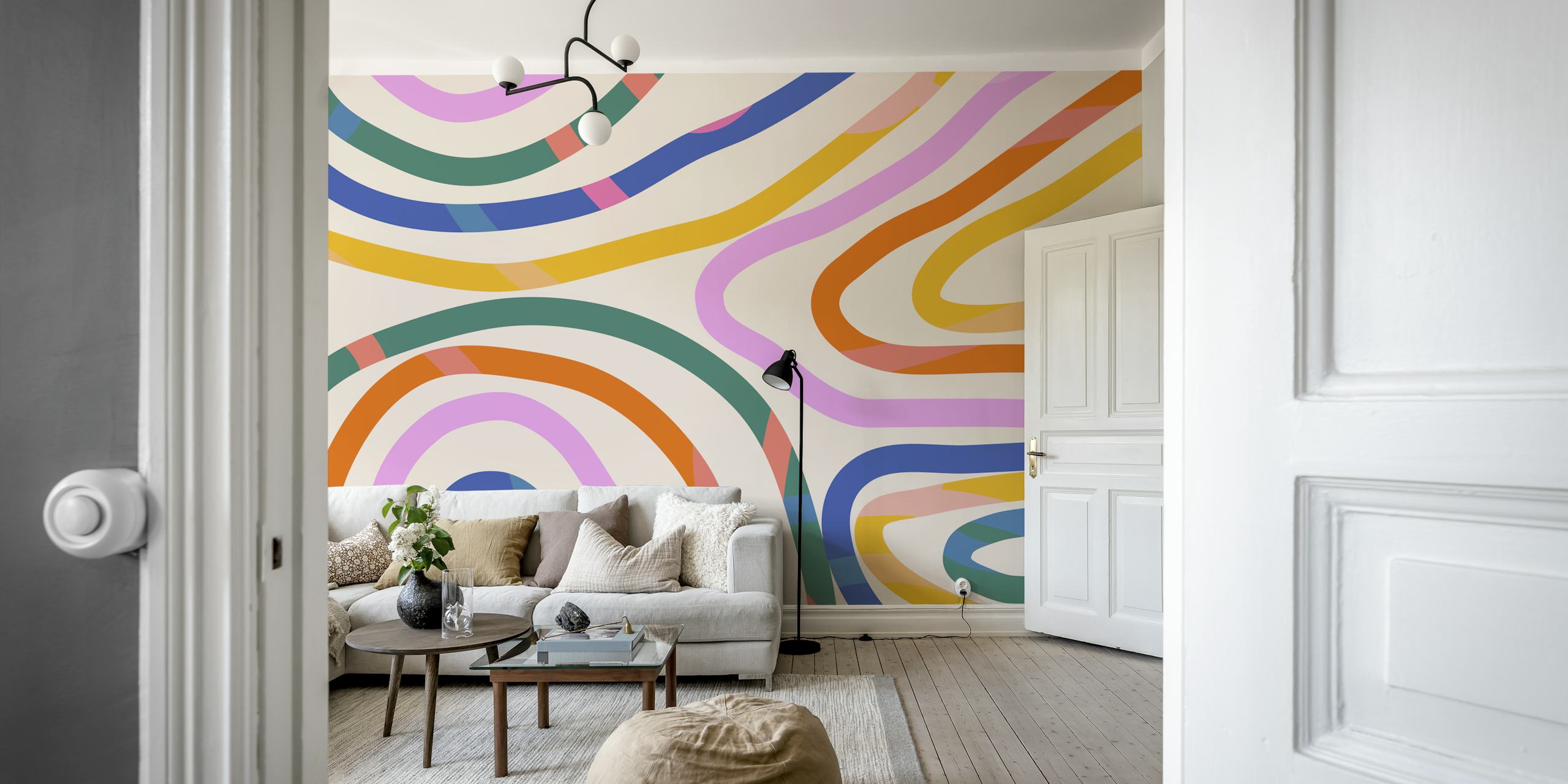 Playful Retro Abstract Rainbow Lines papel pintado
