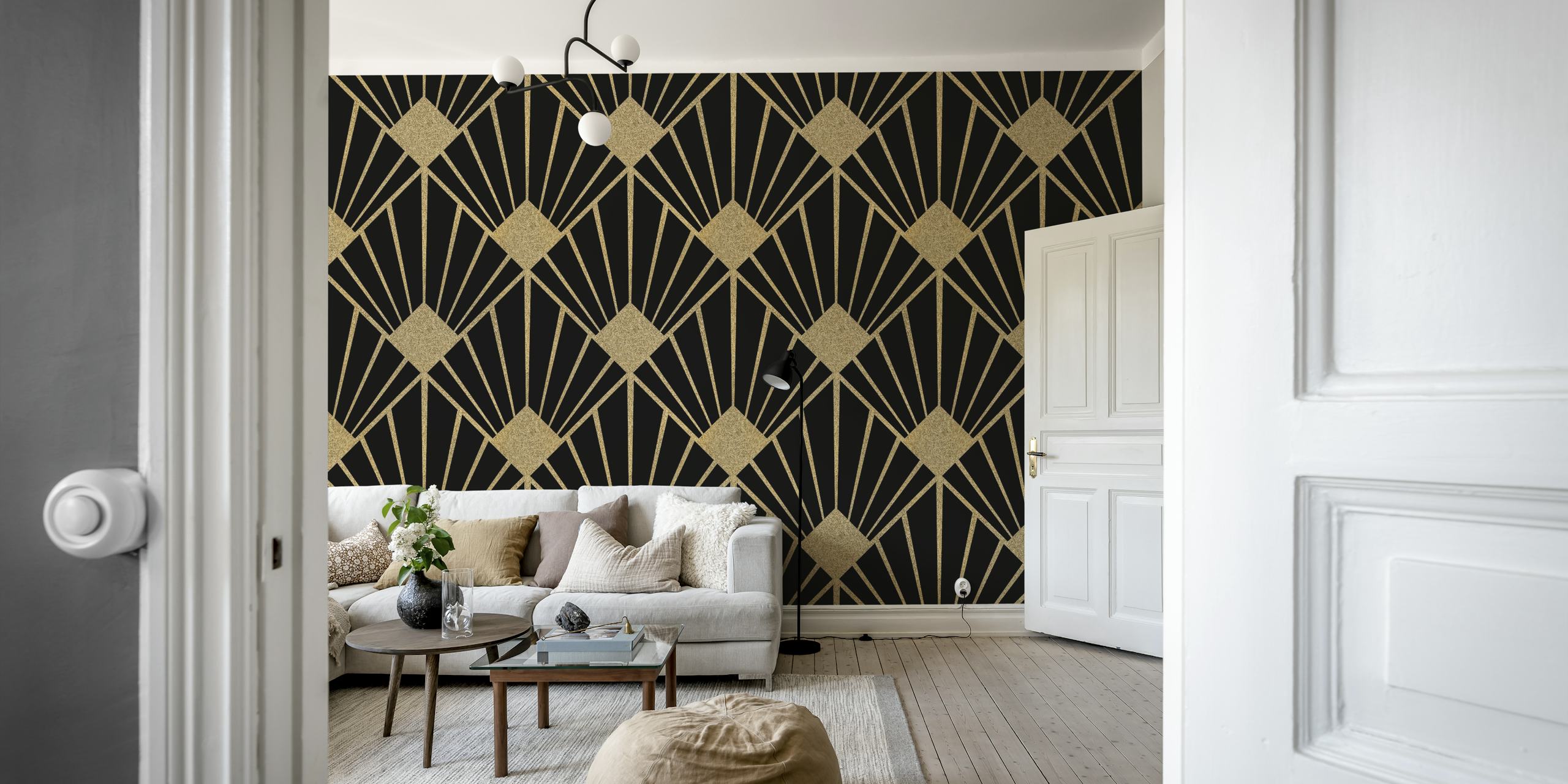Luxusní Tapeta Art Deco - Gold design na Black backdrop