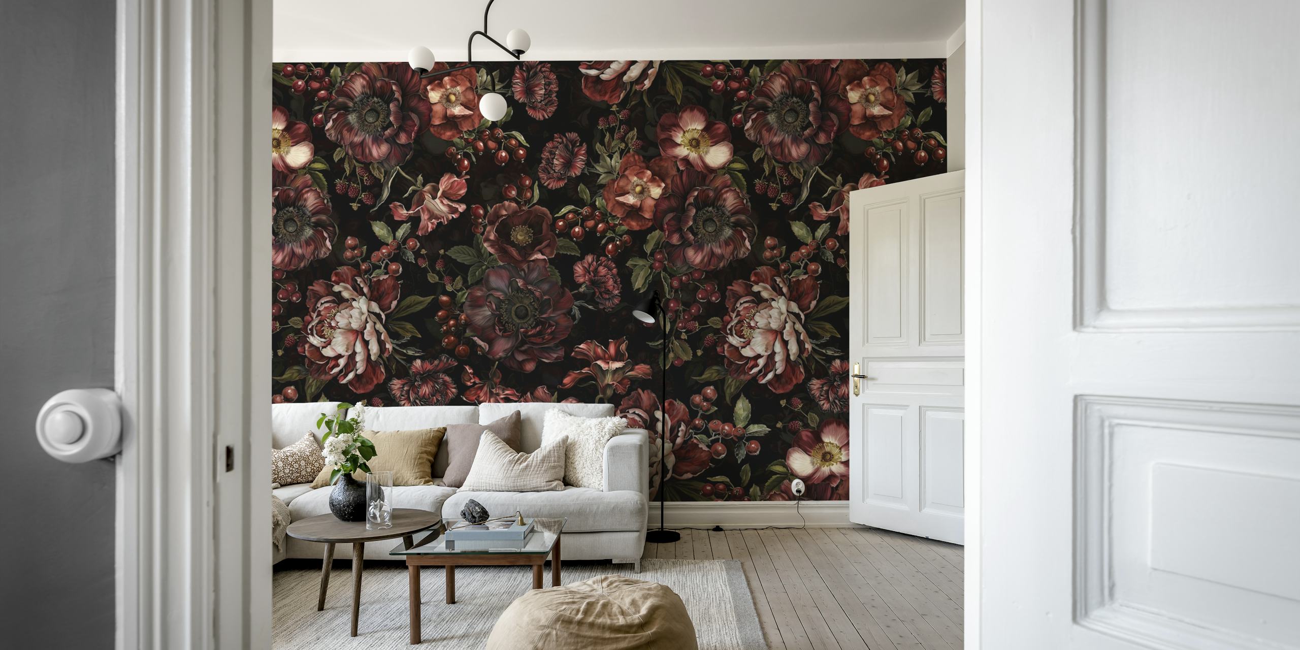 Tapeta Burgundy Baroque Bloom Elegance w pomieszczeniu