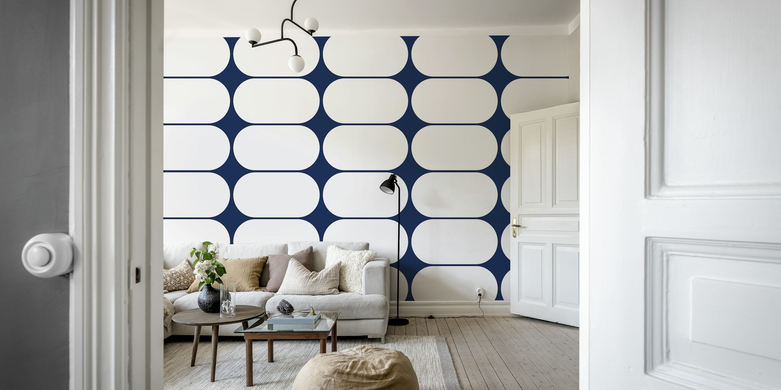 Papel tapiz Geometric Chic Navy Shapes en una habitación