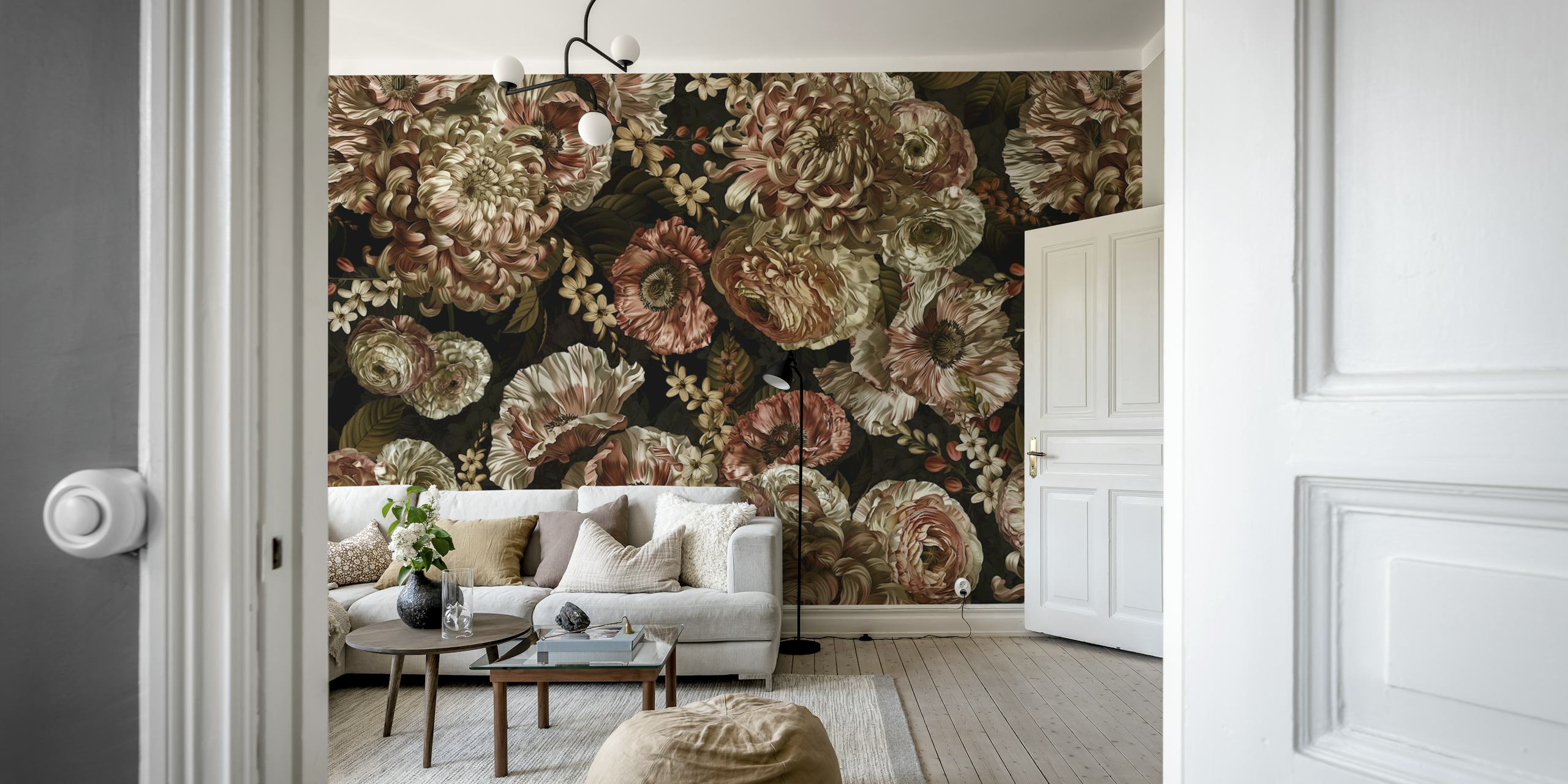 Papier peint Baroque Peonies Midnight Garden dans une pièce