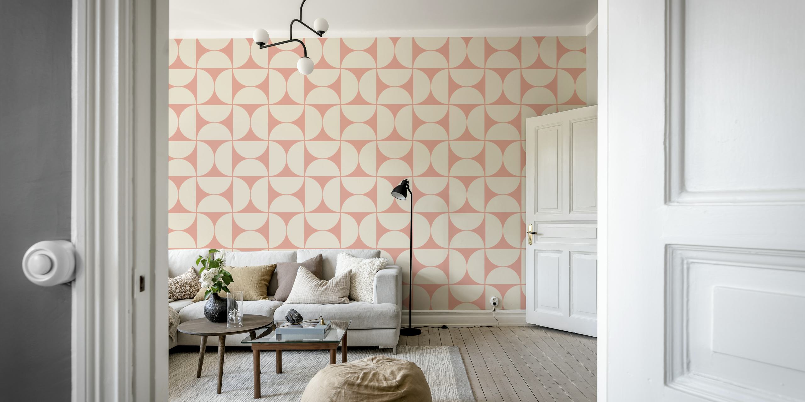 Geometric shapes in soft peach and cream tones wallpaper
