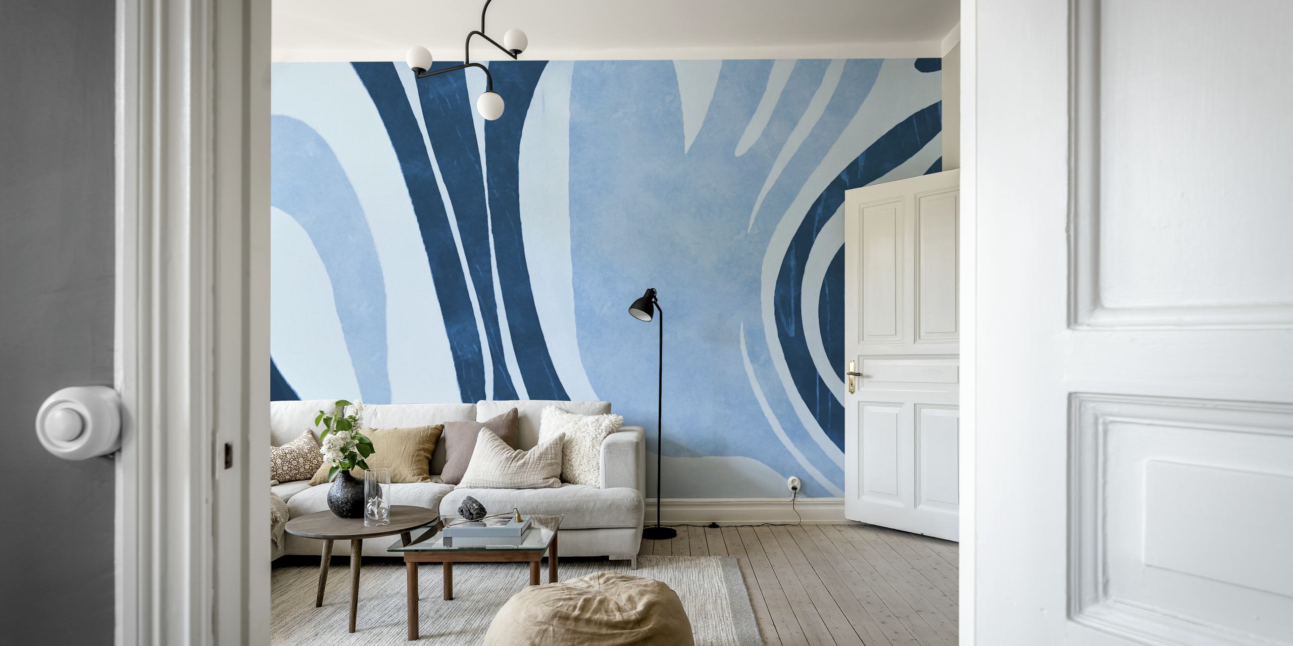 Abstract shapes in varying shades of blue wallpaper