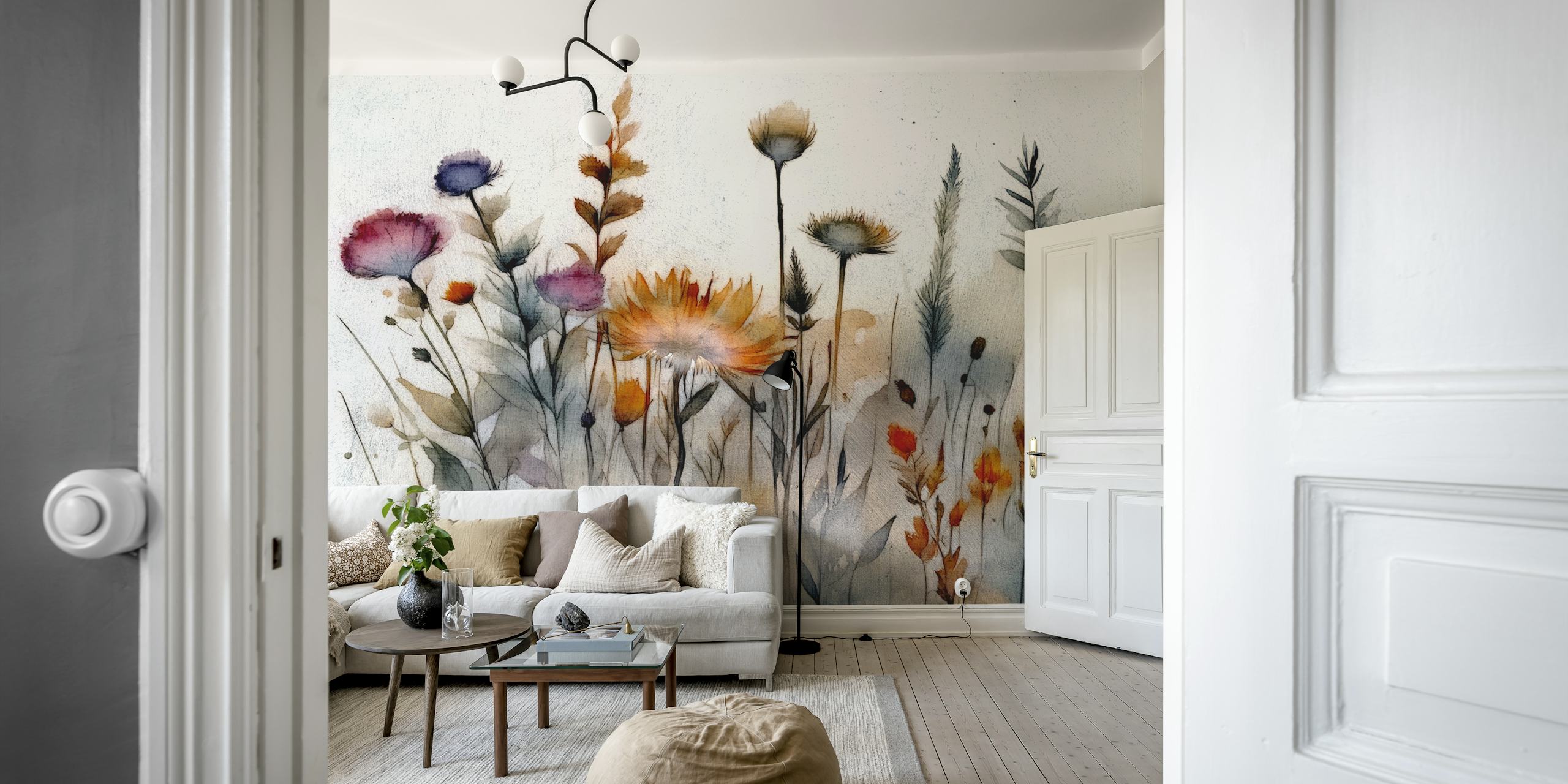 Autumn Meadow Blooms behang in een kamer