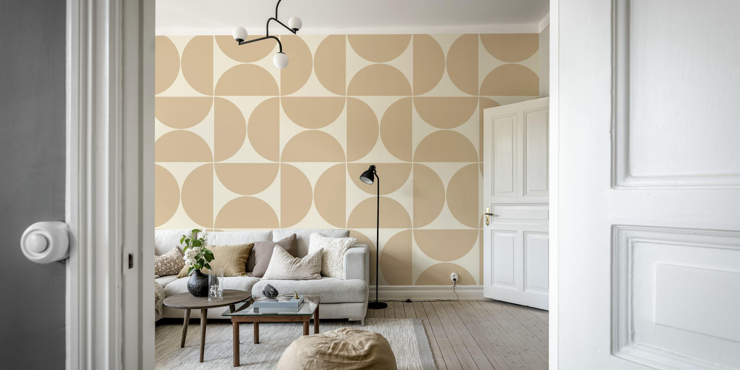 Geometric pattern in warm beige tones wallpaper