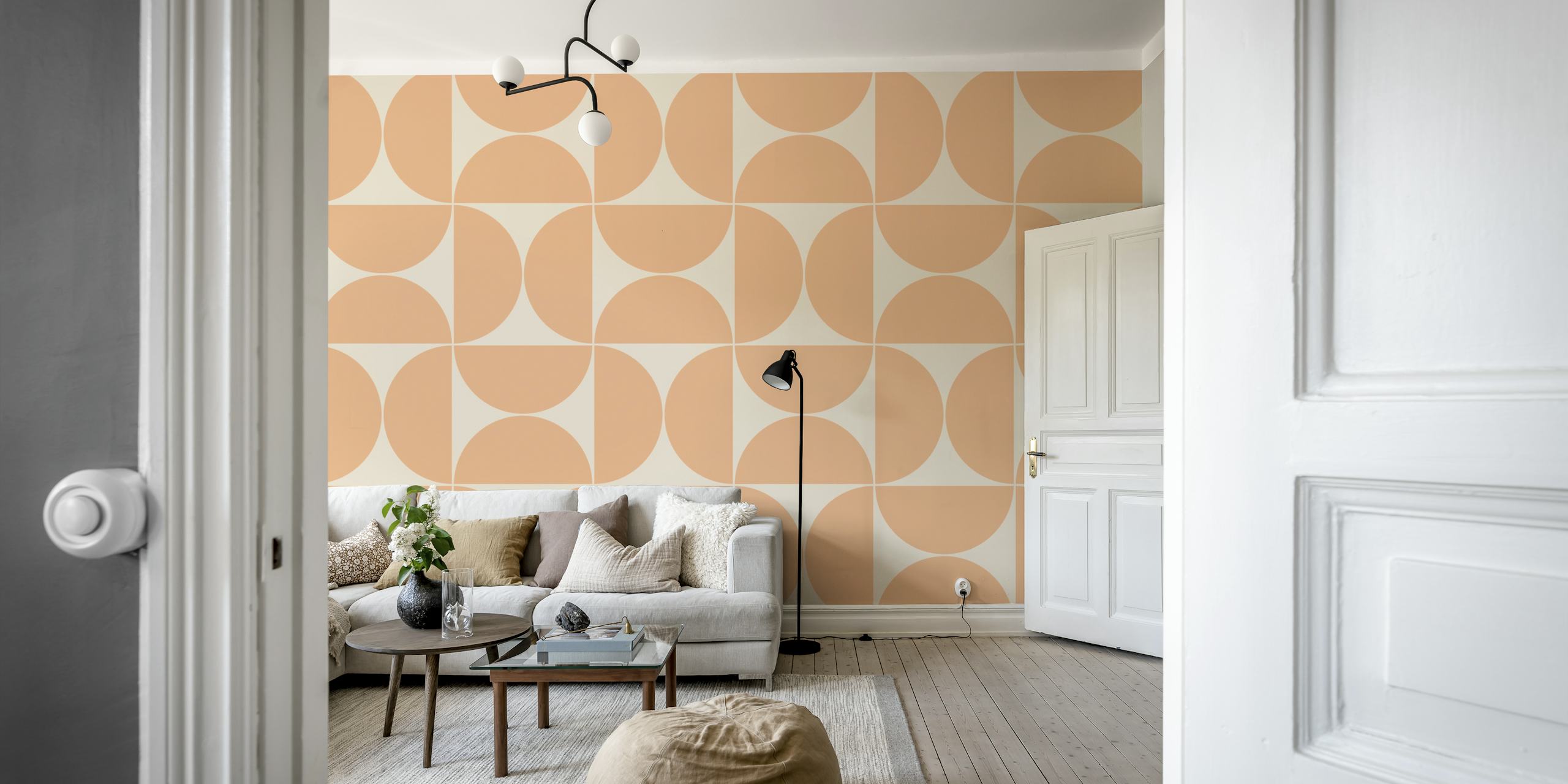 Peach geometric pattern wallpaper with circular shapes