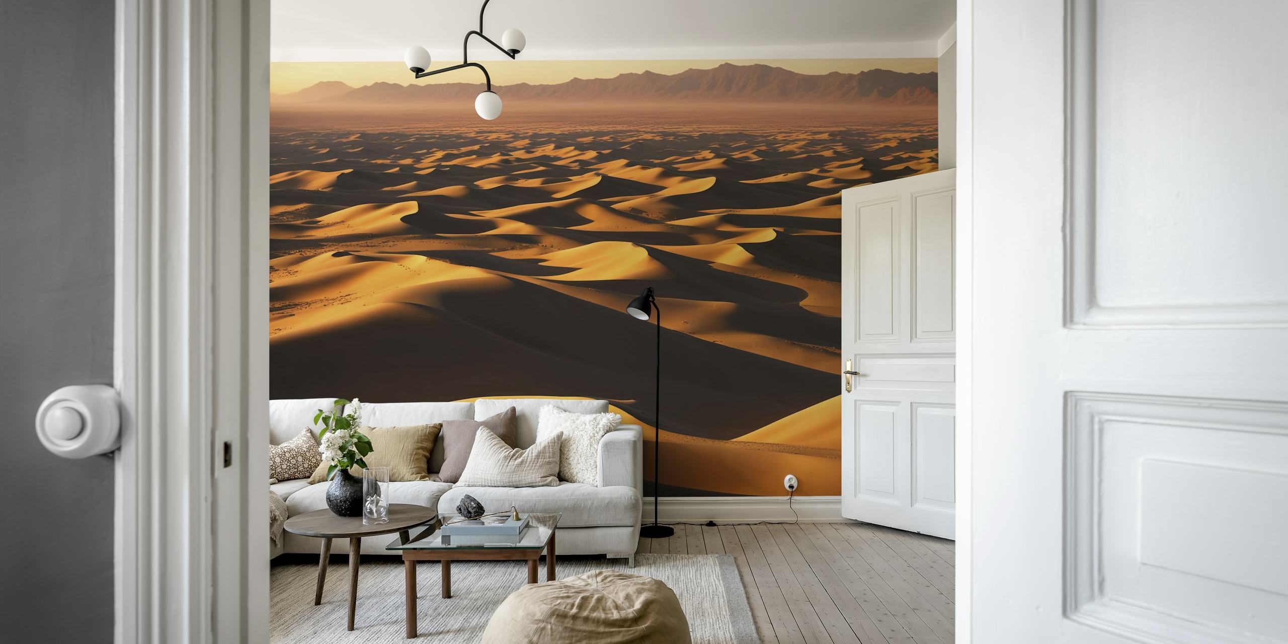Sandy desert waves in golden hues wallpaper