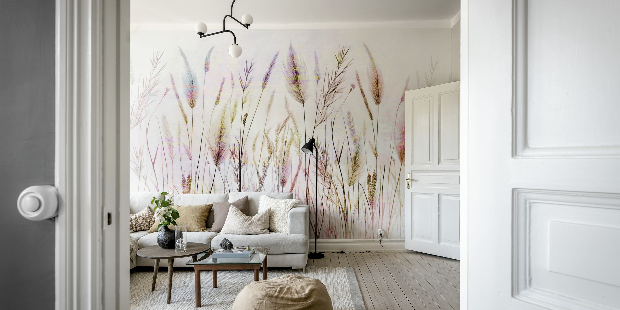 Pastel Flora Dream-behang aangebracht in een kamer