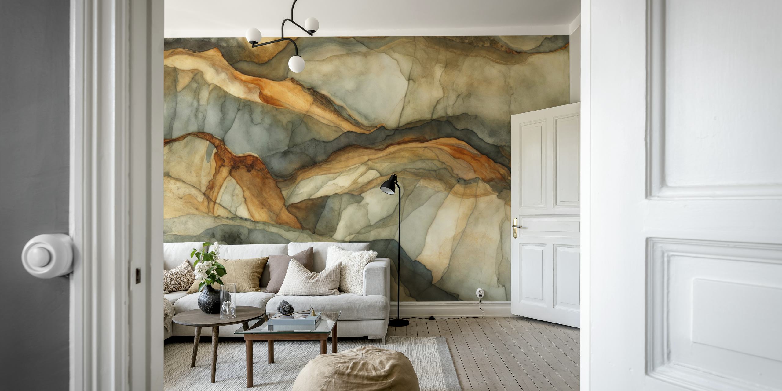 Amber Stone Drift Abstract Landscape Tapete im Raum