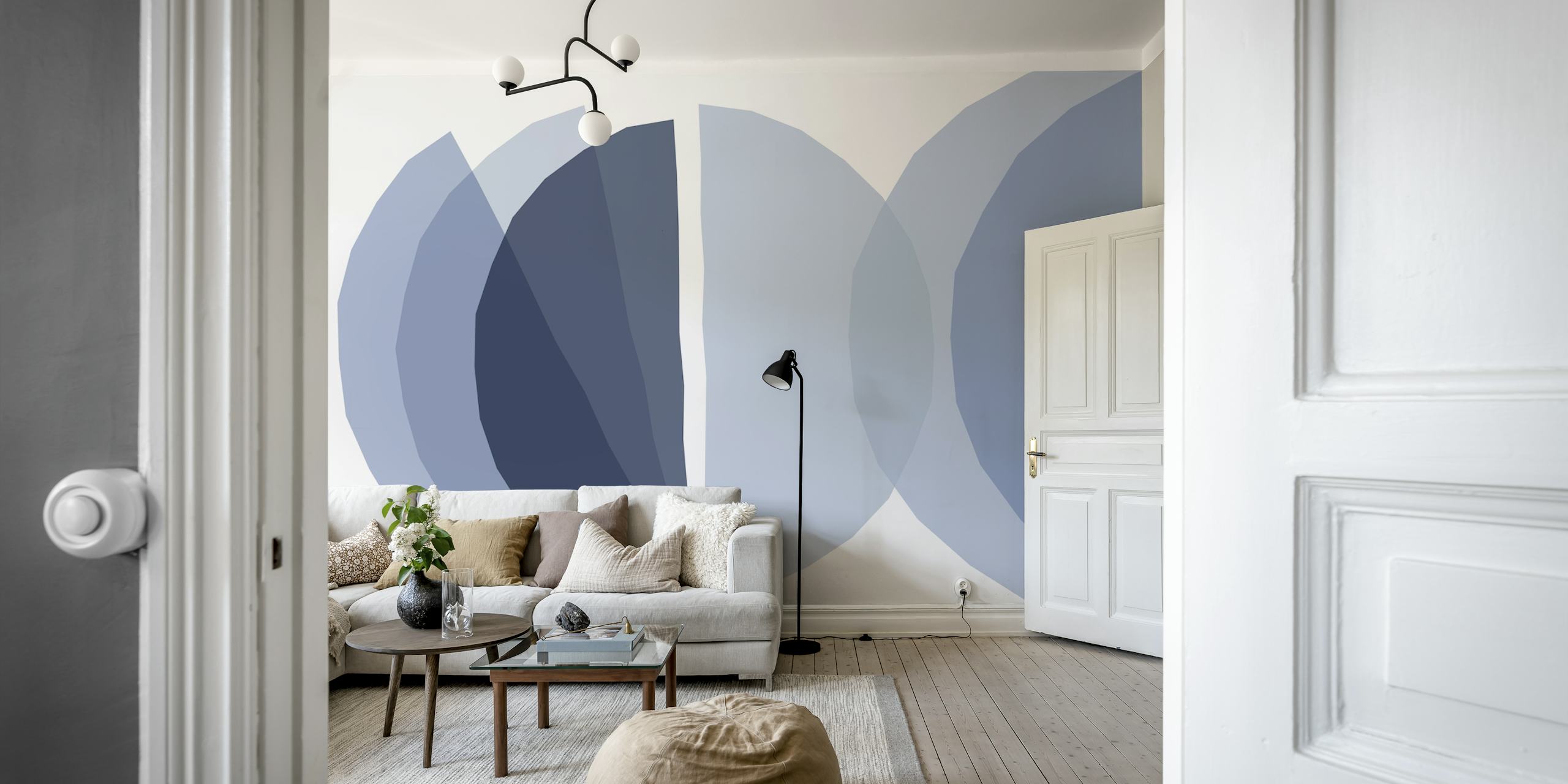 Papier peint Abstract Blue Geometry dans une pièce