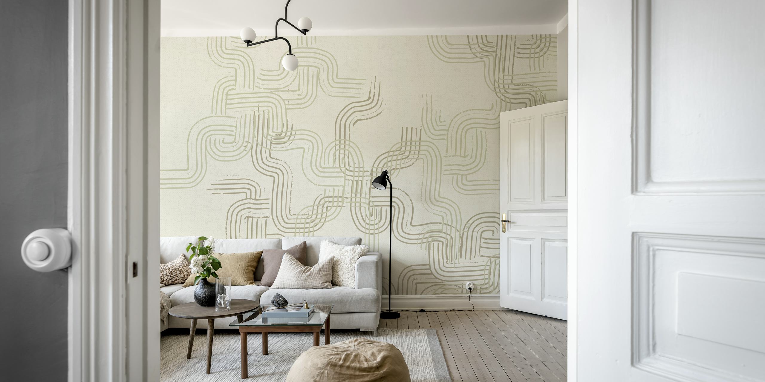 Calming essentials traces neutral white papel de parede na sala