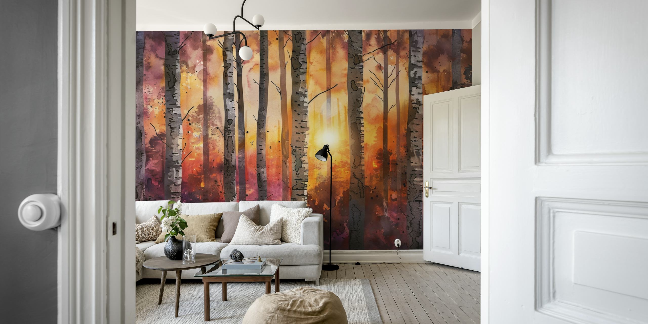Autumn Forest Glow papel pintado en una habitación