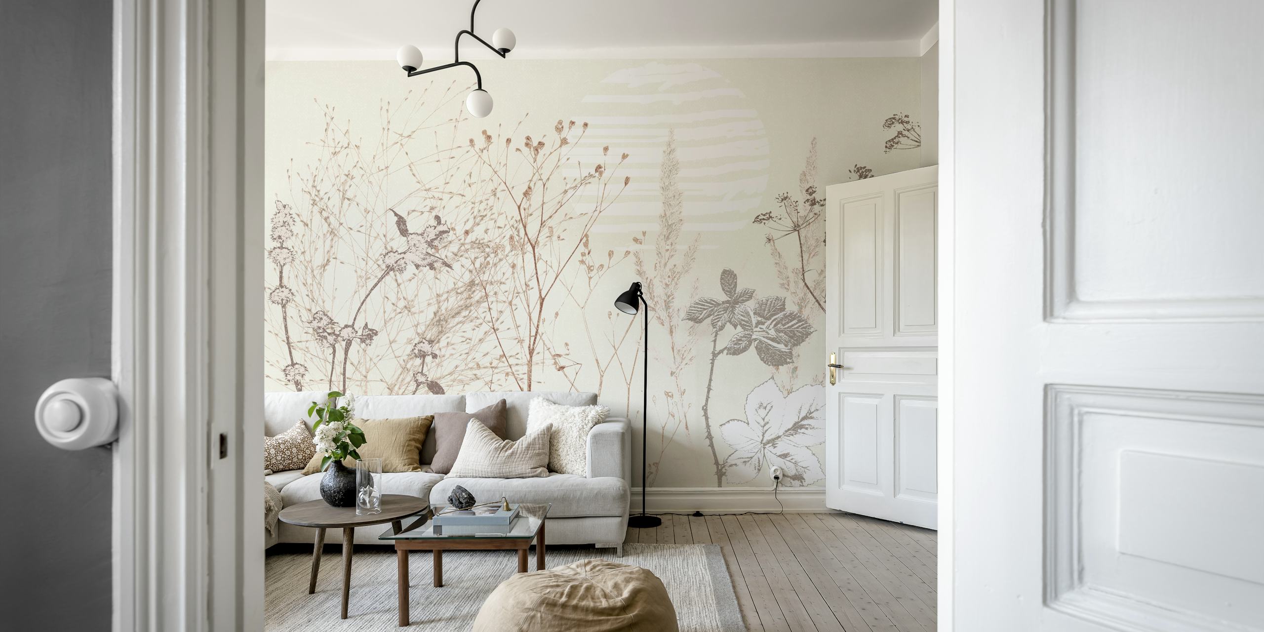 Plant-based wallpaper i en rolig rumindstilling