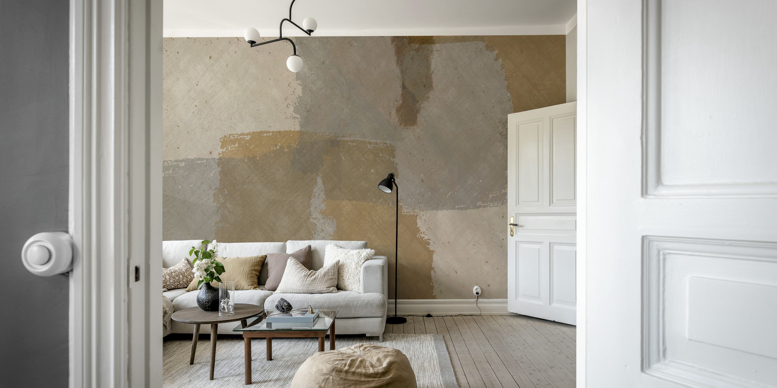 Geometric shapes in soft beige, grey, and taupe tones wallpaper