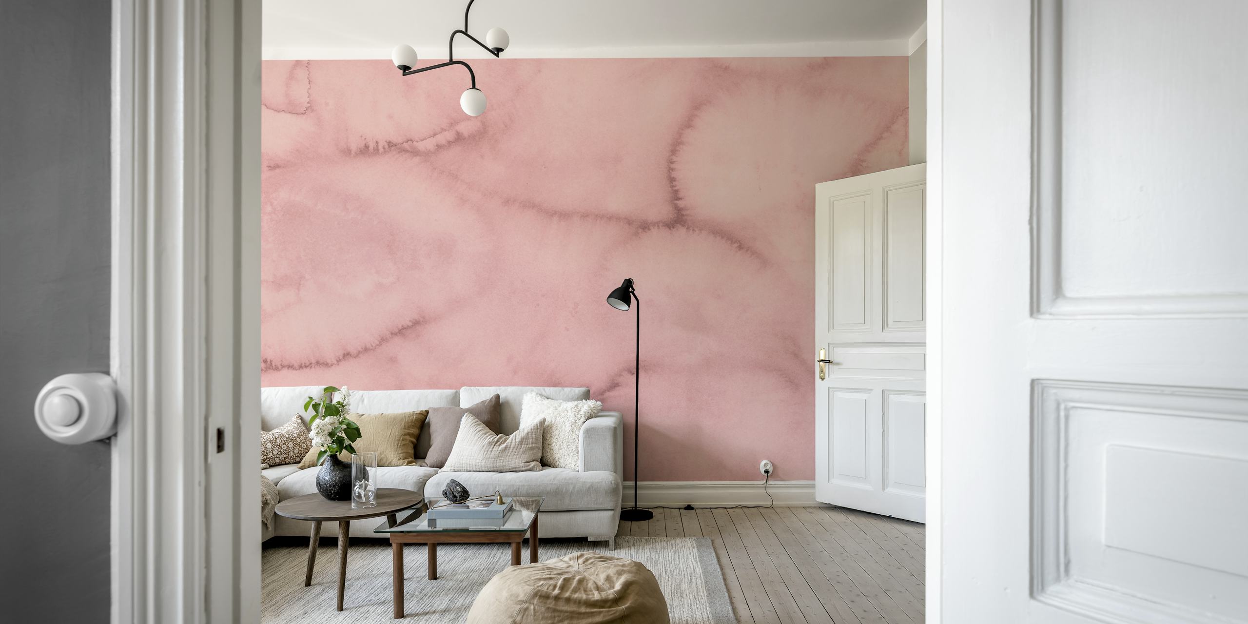 Warm Blush Ink Effect wallpaper in a room