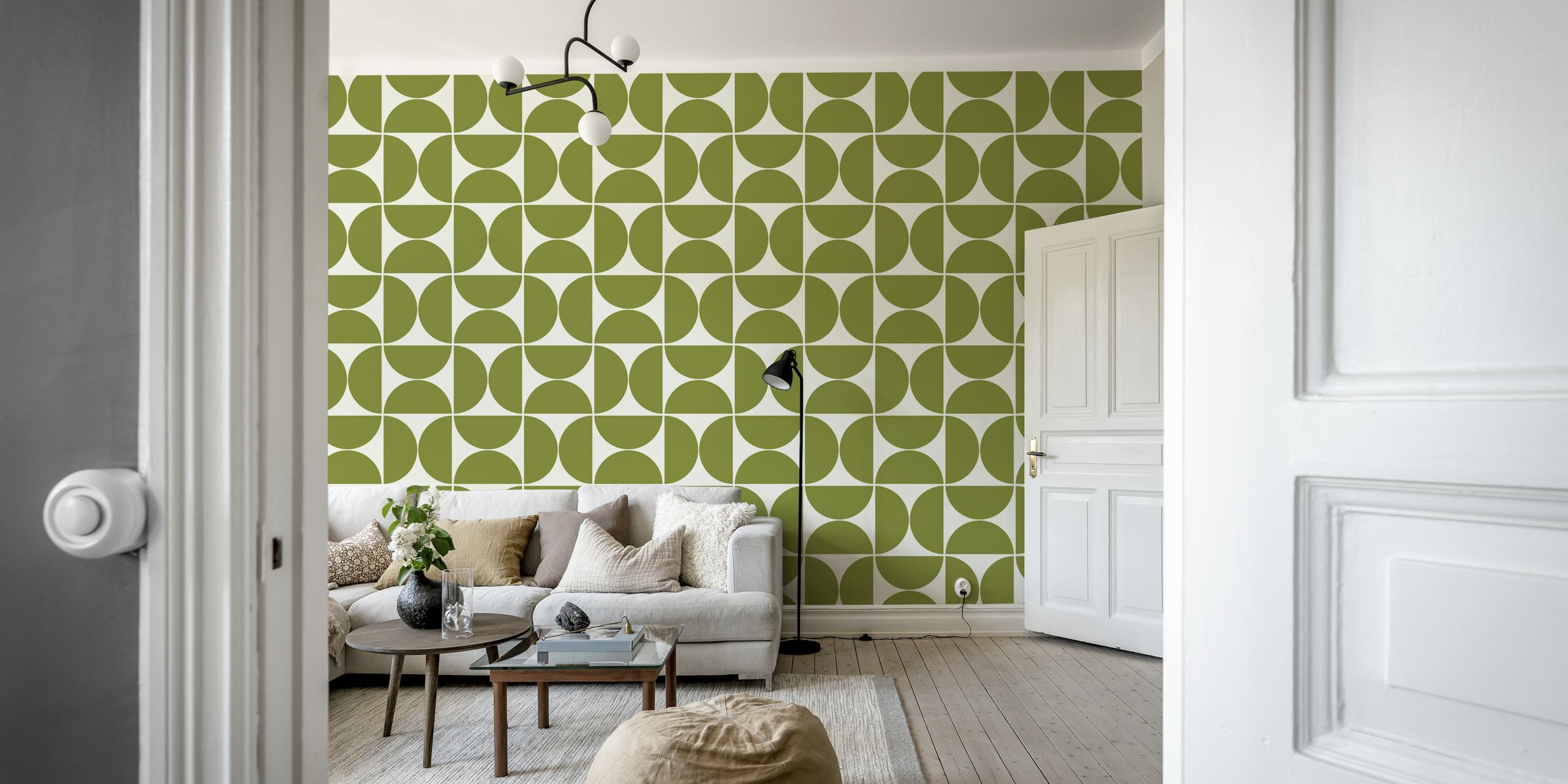 Mid-century modern wallpaper pattern in a room