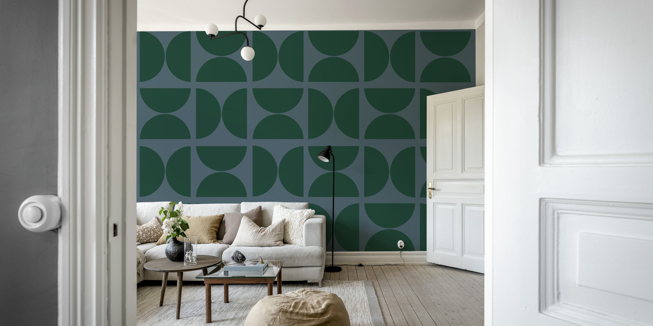 Muted Green Bauhaus wallpaper in a room