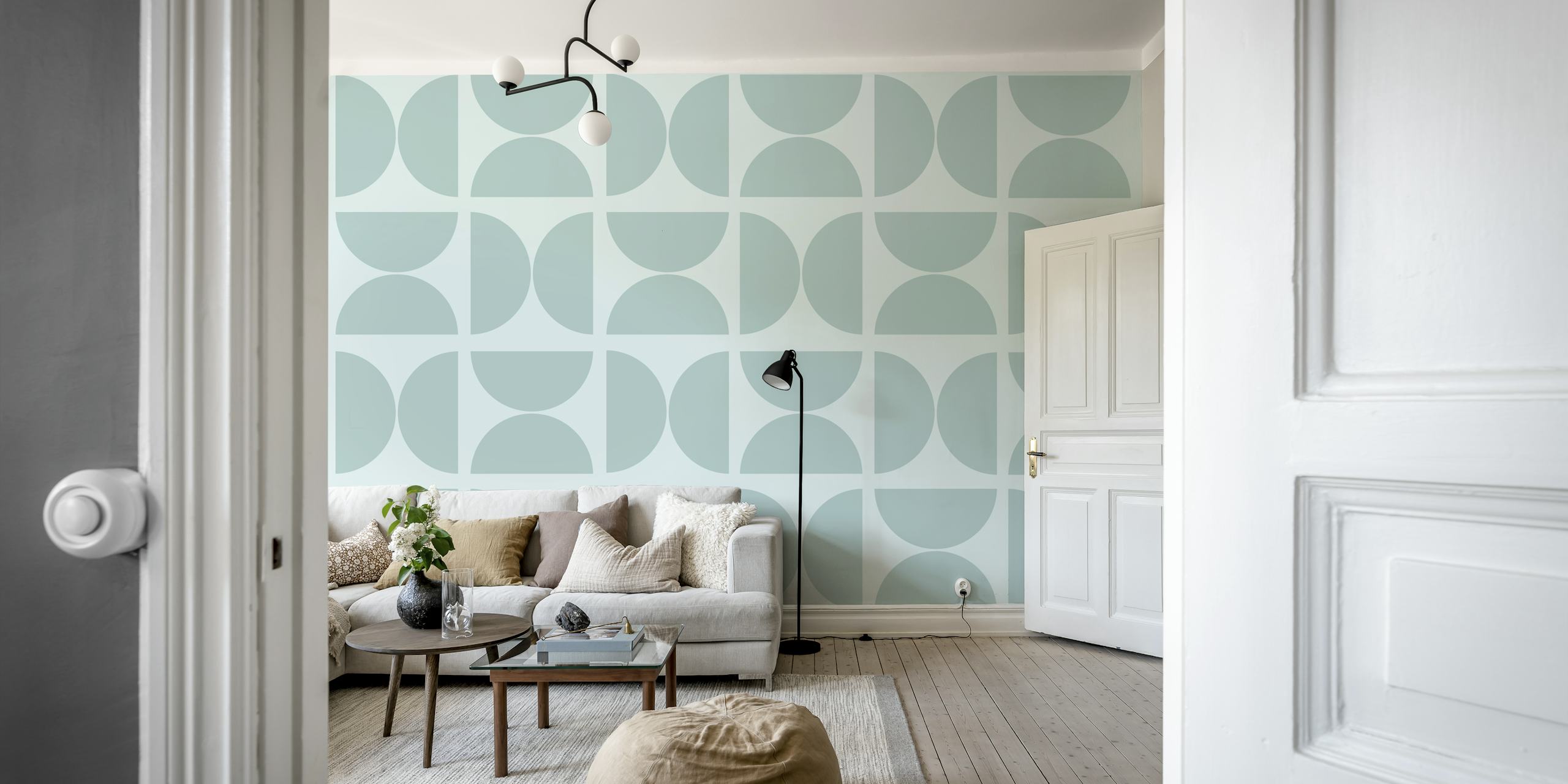 Geometric pattern in light aqua and soft circular shapes wallpaper