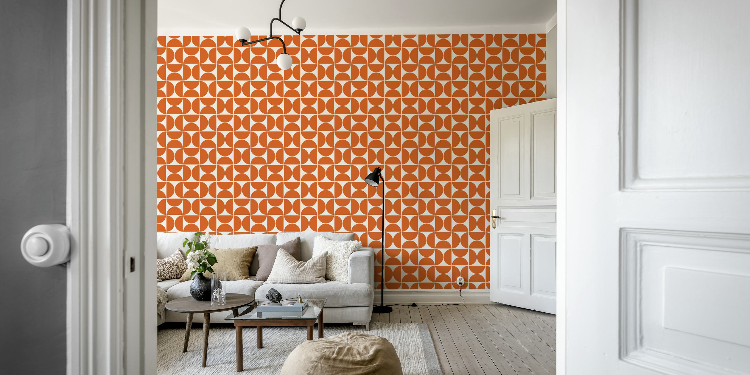 Geometric orange pattern on a white background wallpaper