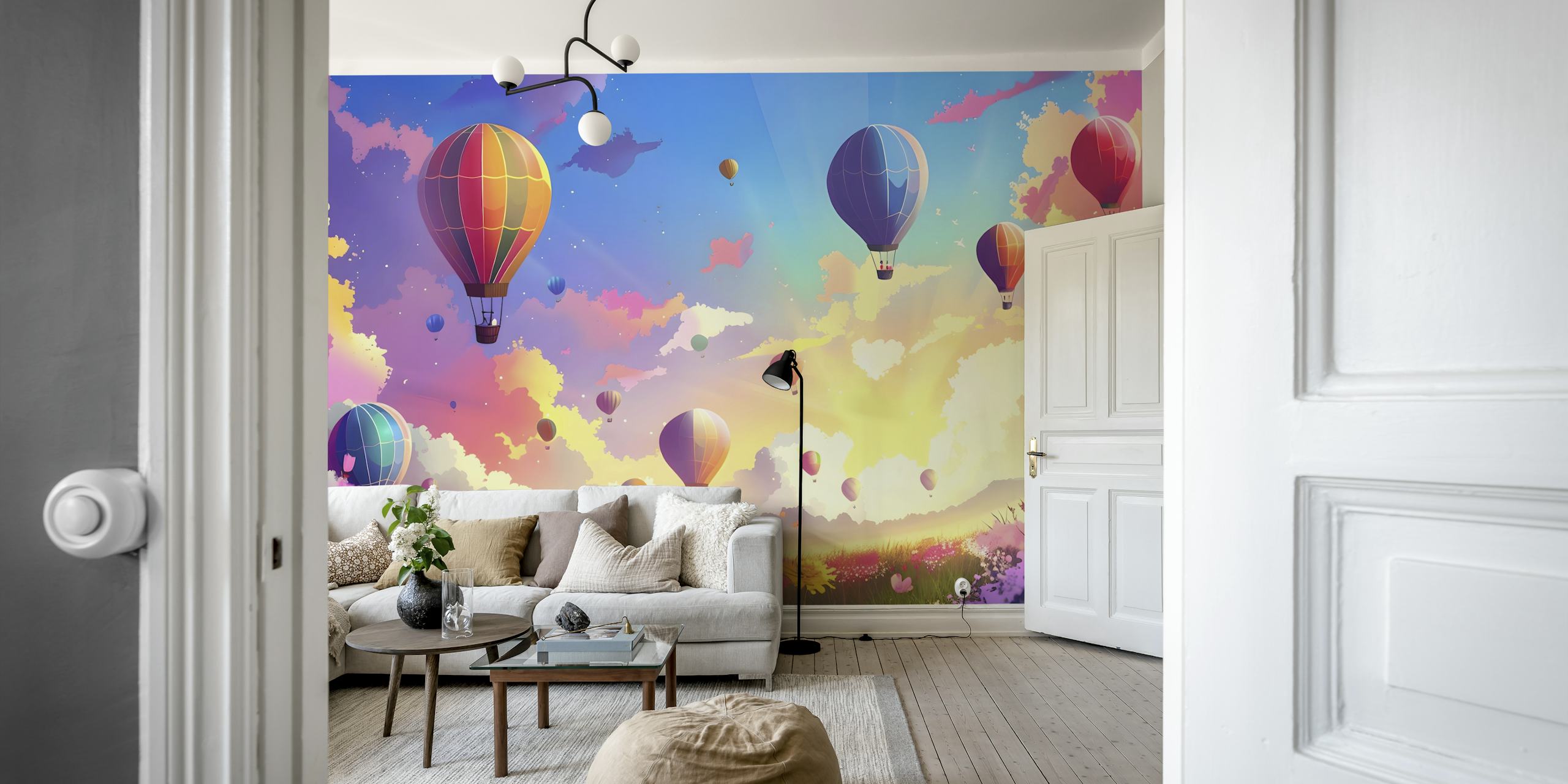 Tapeta Traveling Balloons u šarenoj sobi