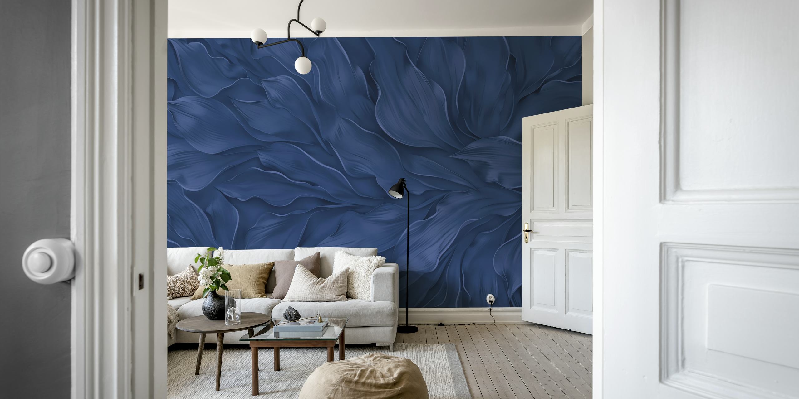 Calm Blue Sculptured Foliage design de papel de parede