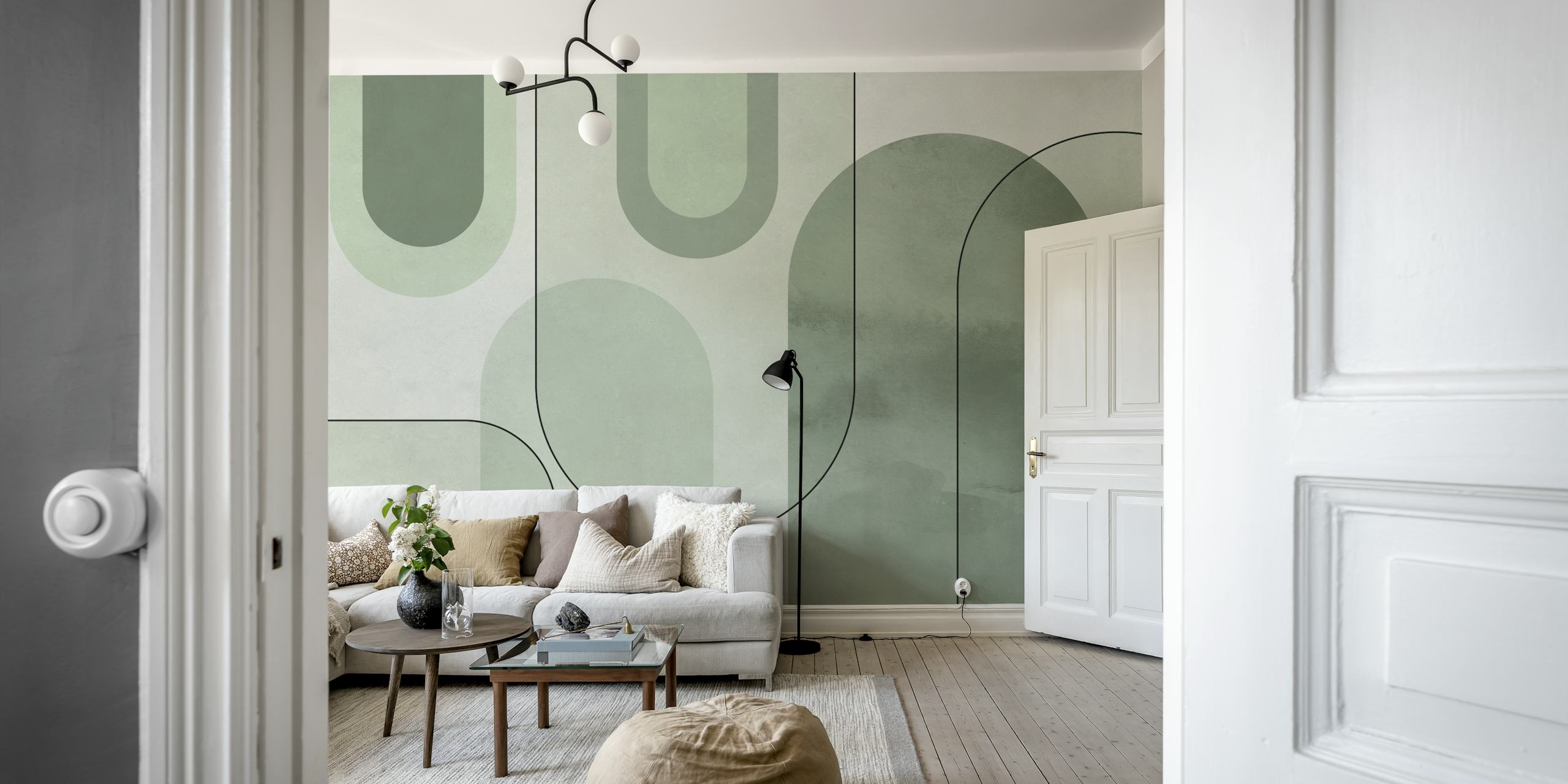 Tapeta Abstract Green Arches w pokoju