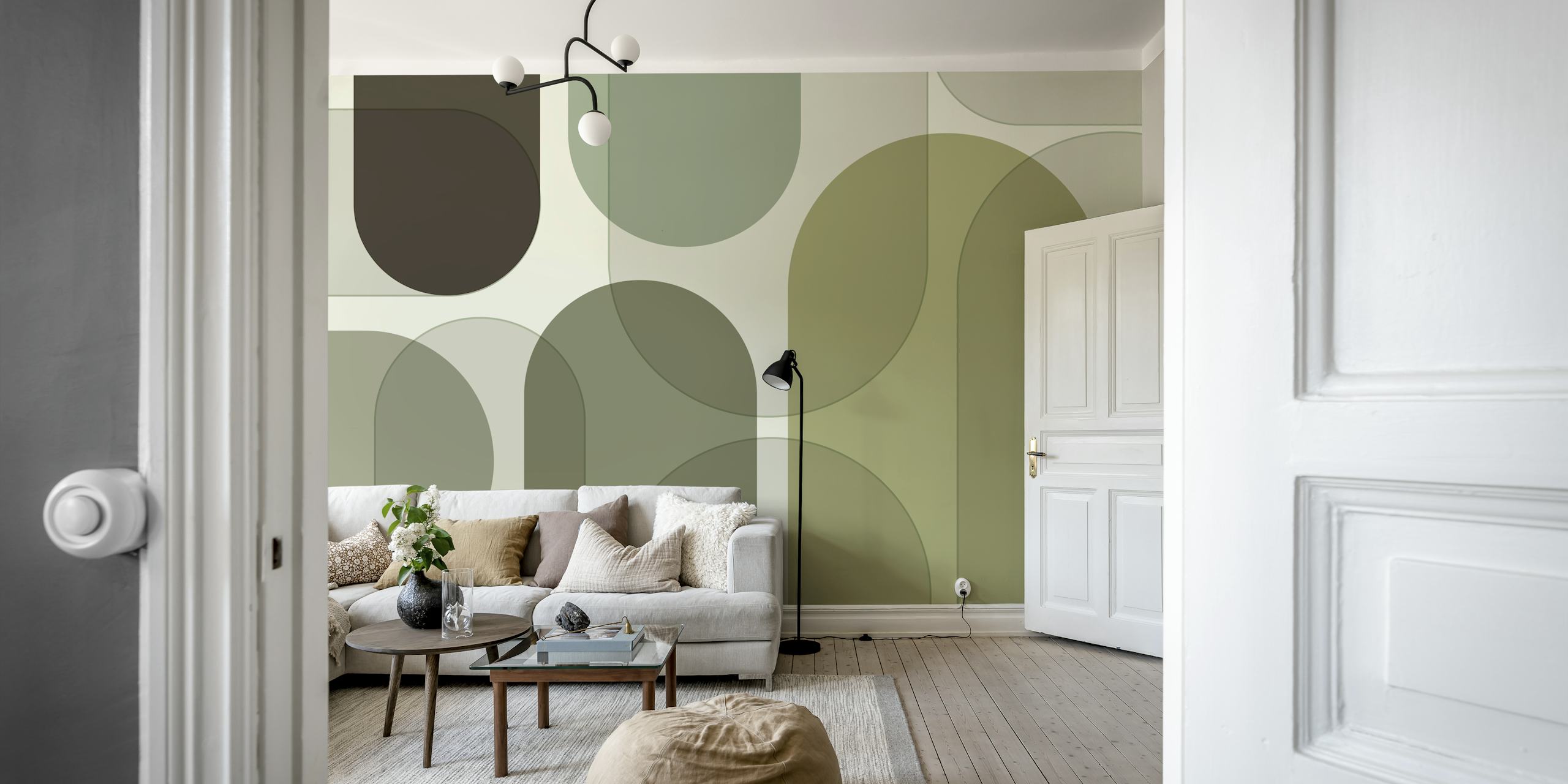 Abstract mid-century Tapetdesign in Grün