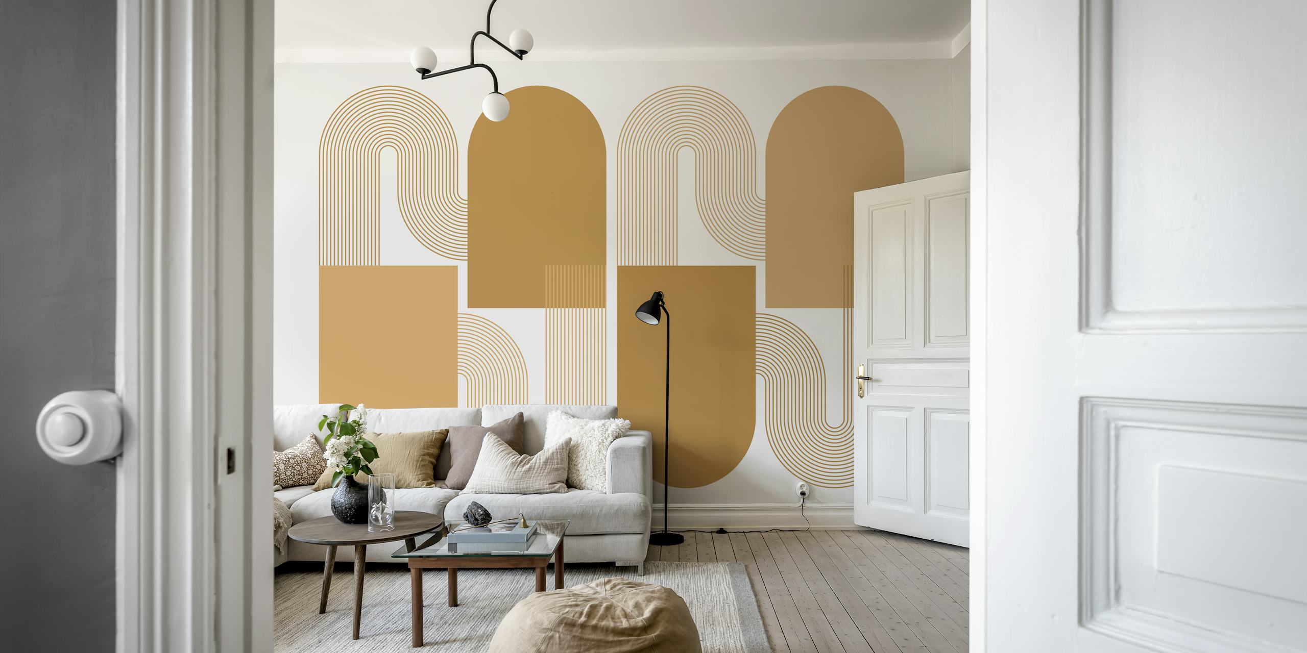 Abstract Mid Century Tapete in einem Raum