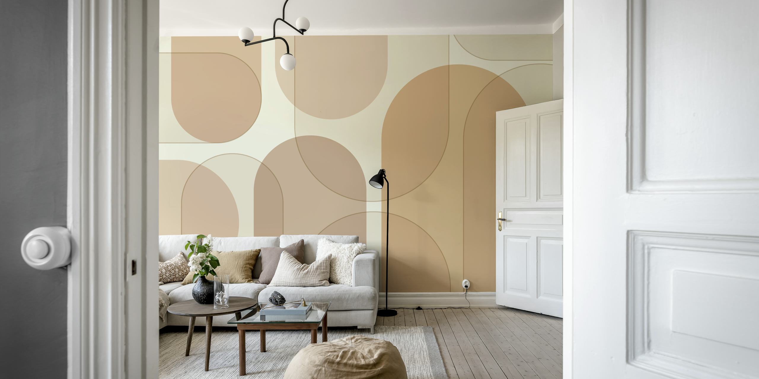 Neutral Mid Century Arch Geo wallpaper in a room