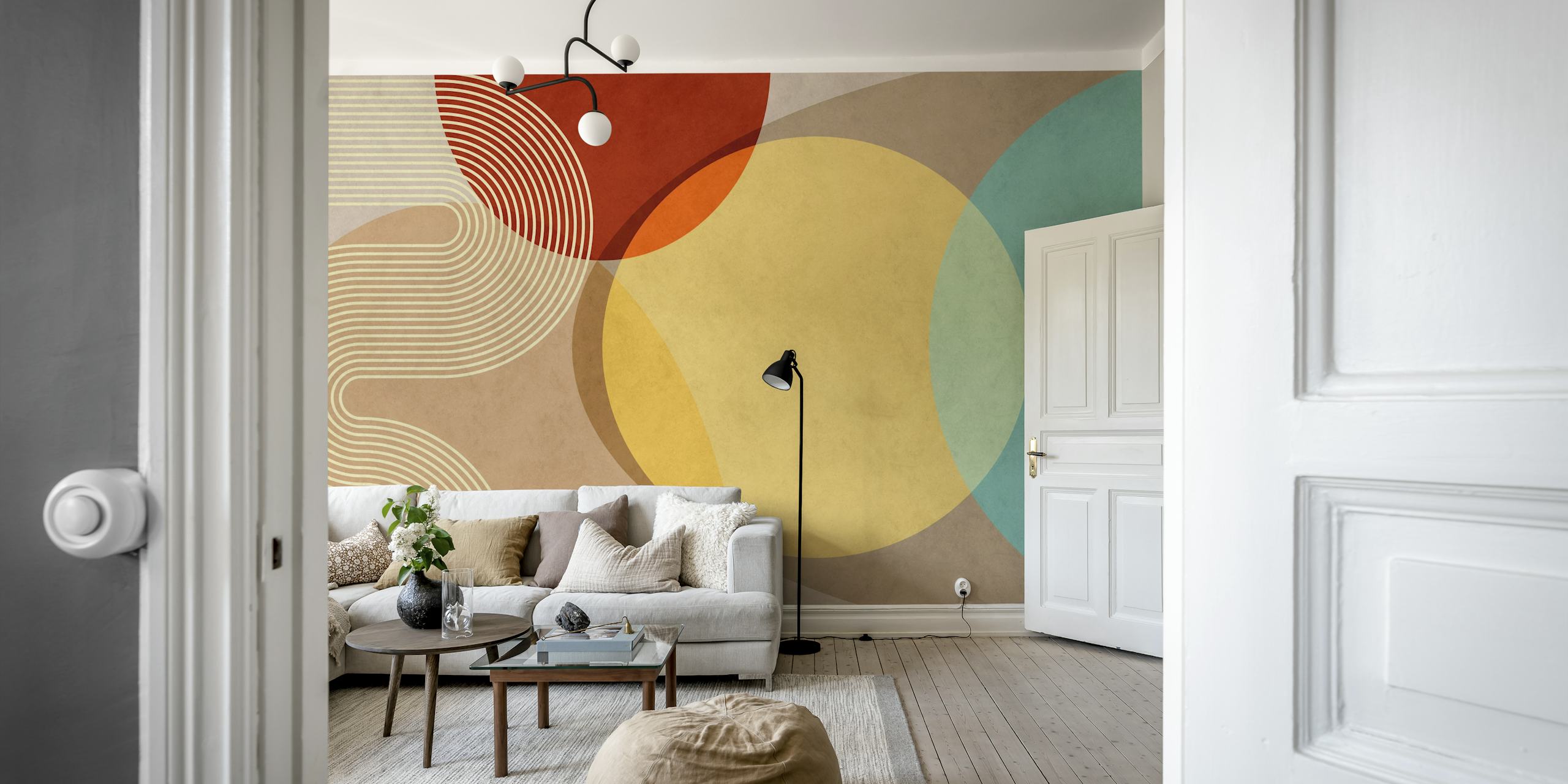 carta da parati Mid Century Modern Abstract Rounded in una stanza