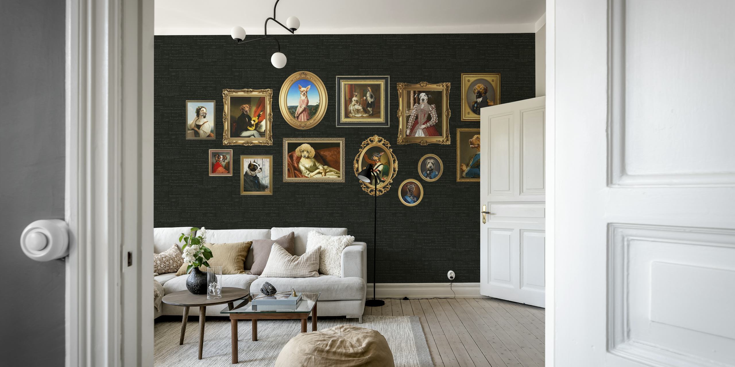 Hundporträtt tapet i eleganta ramar