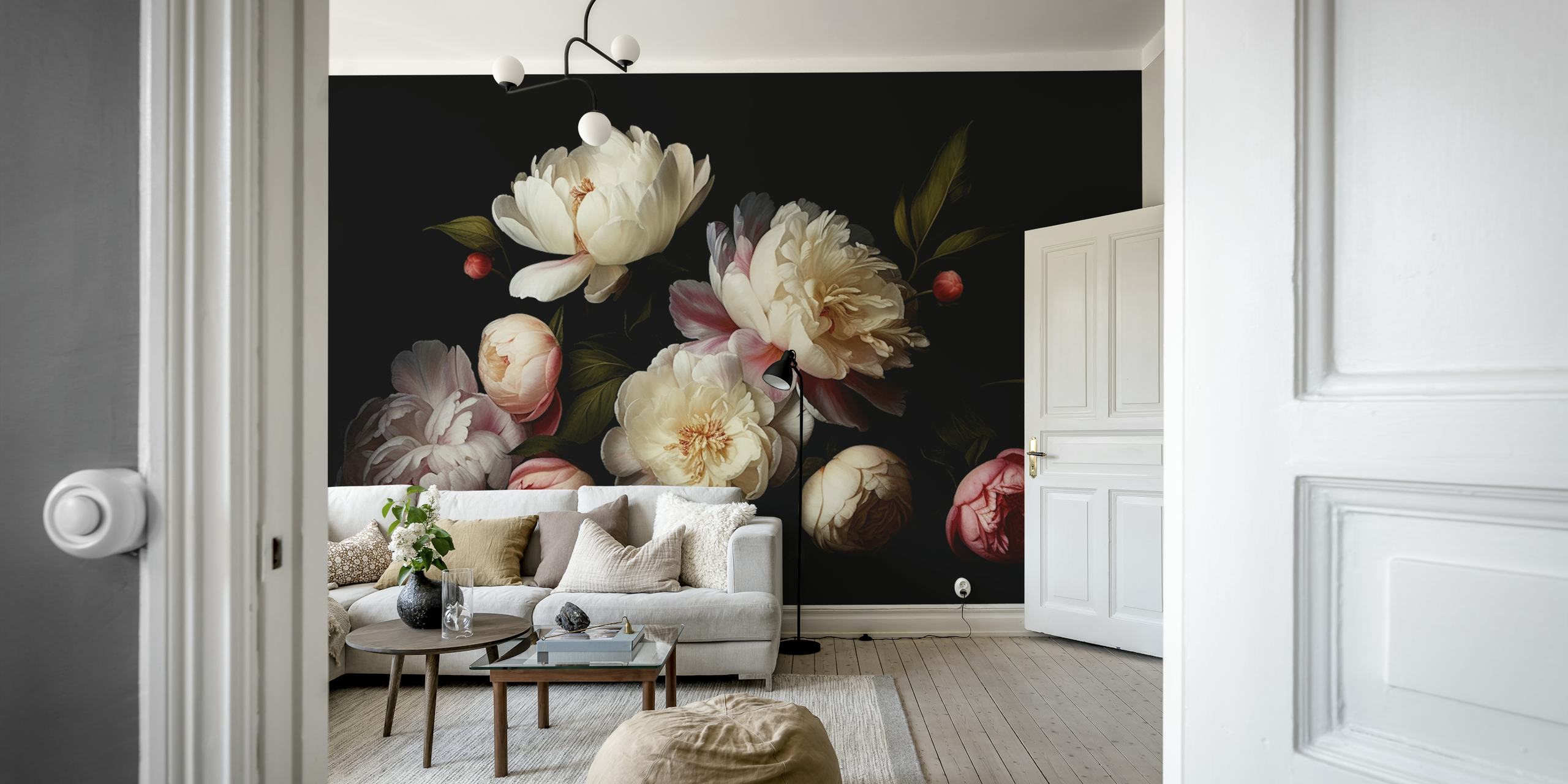 Tapeta kwiatowa Baroque Peonies w pokoju