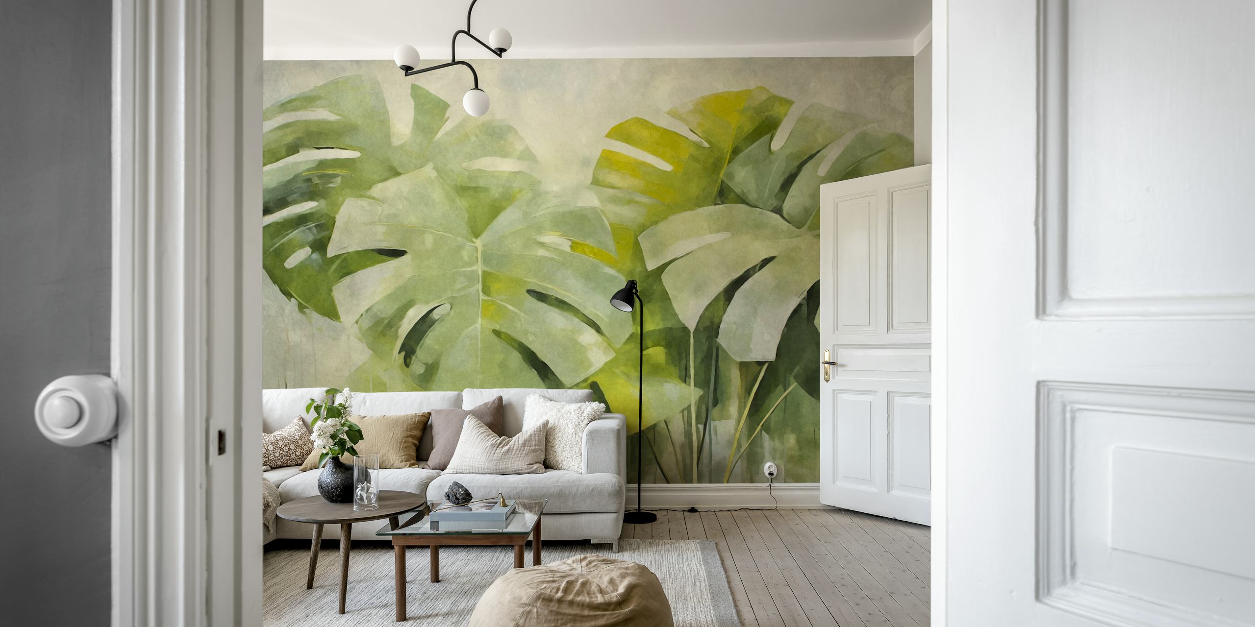 Lush green Monstrea Tapete in einem Zimmer