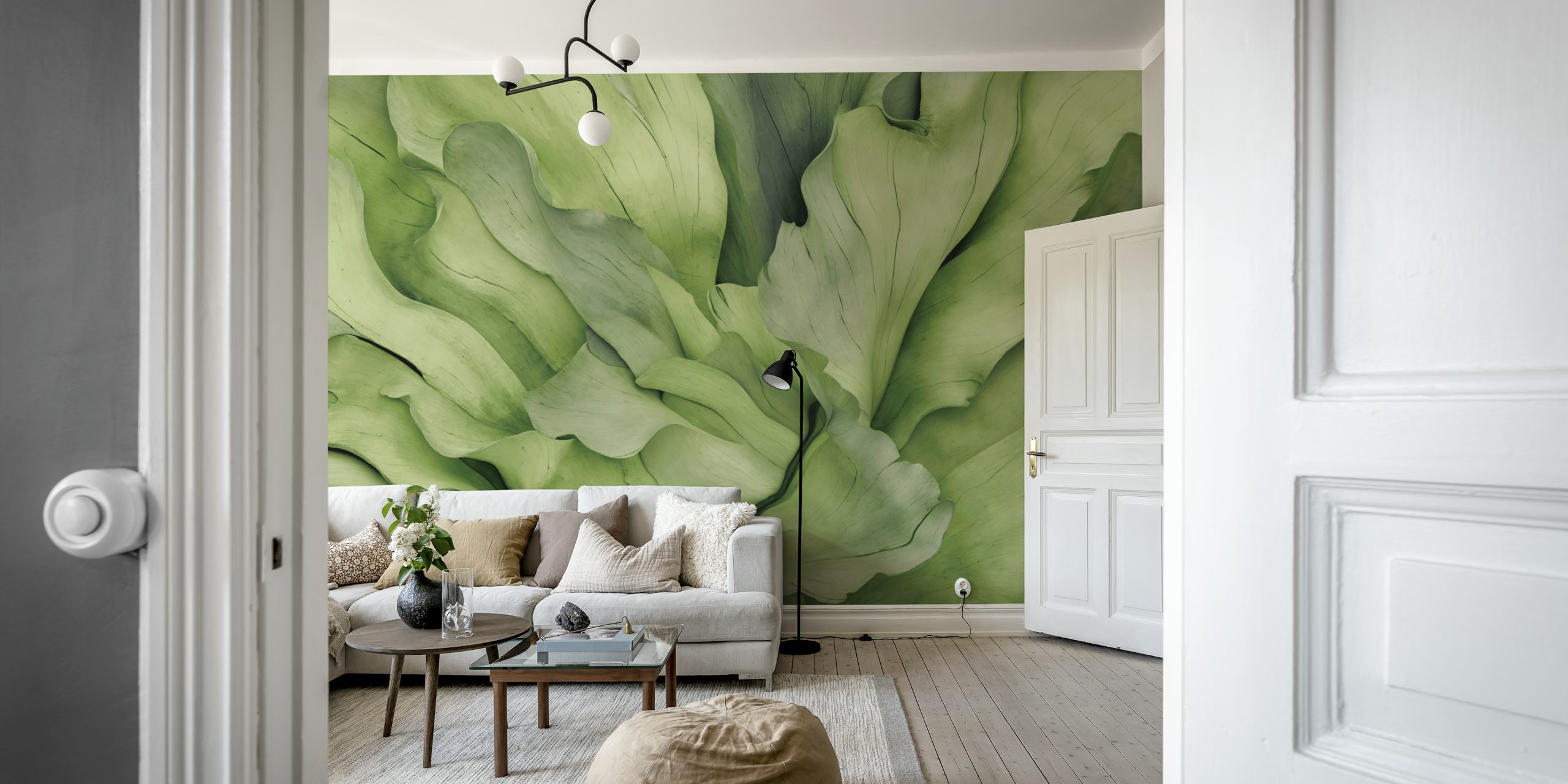 Organic green leaf textures in light and dark shades wallpaper