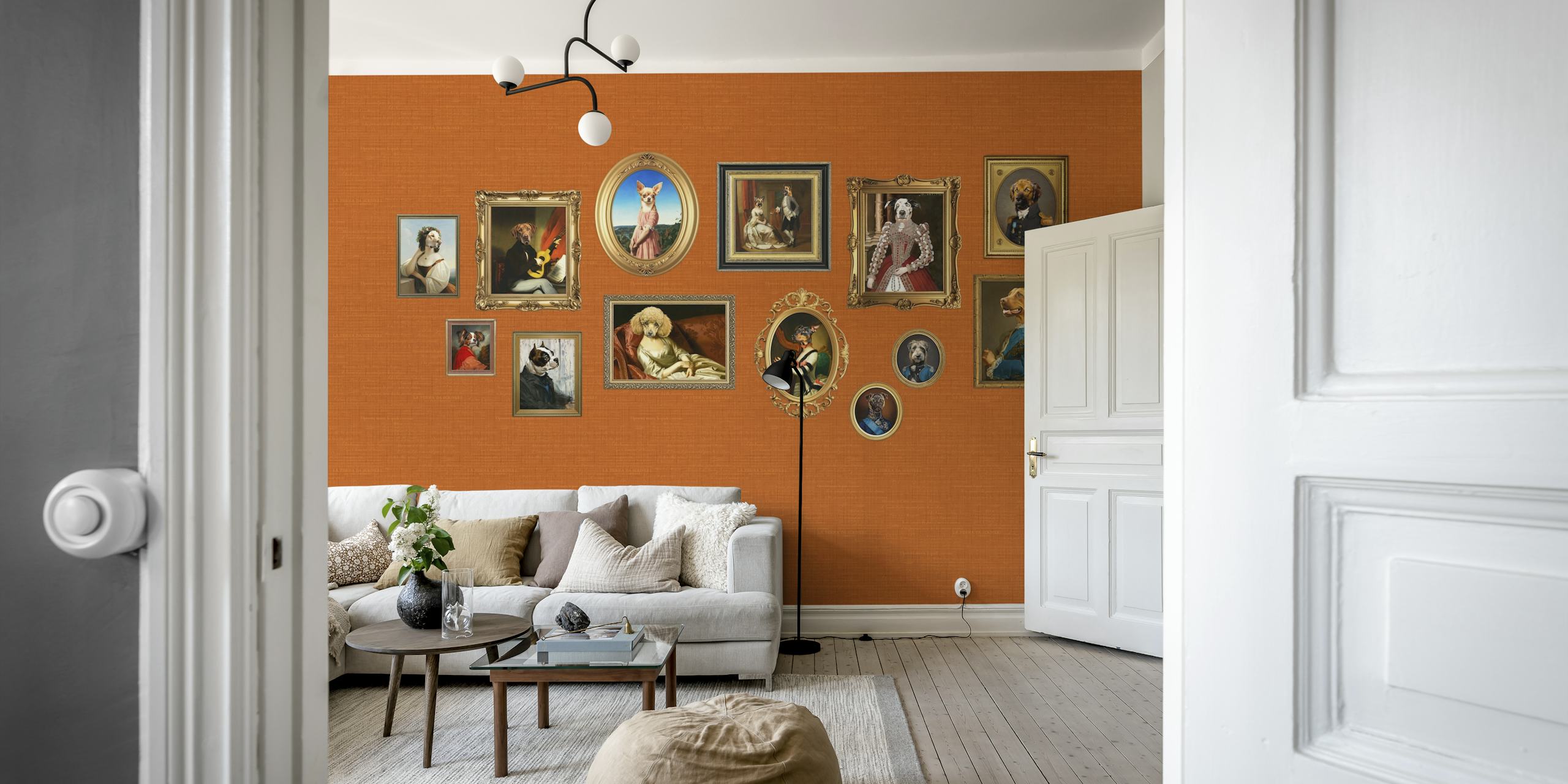 Dog Portraits Statement Wall in orange