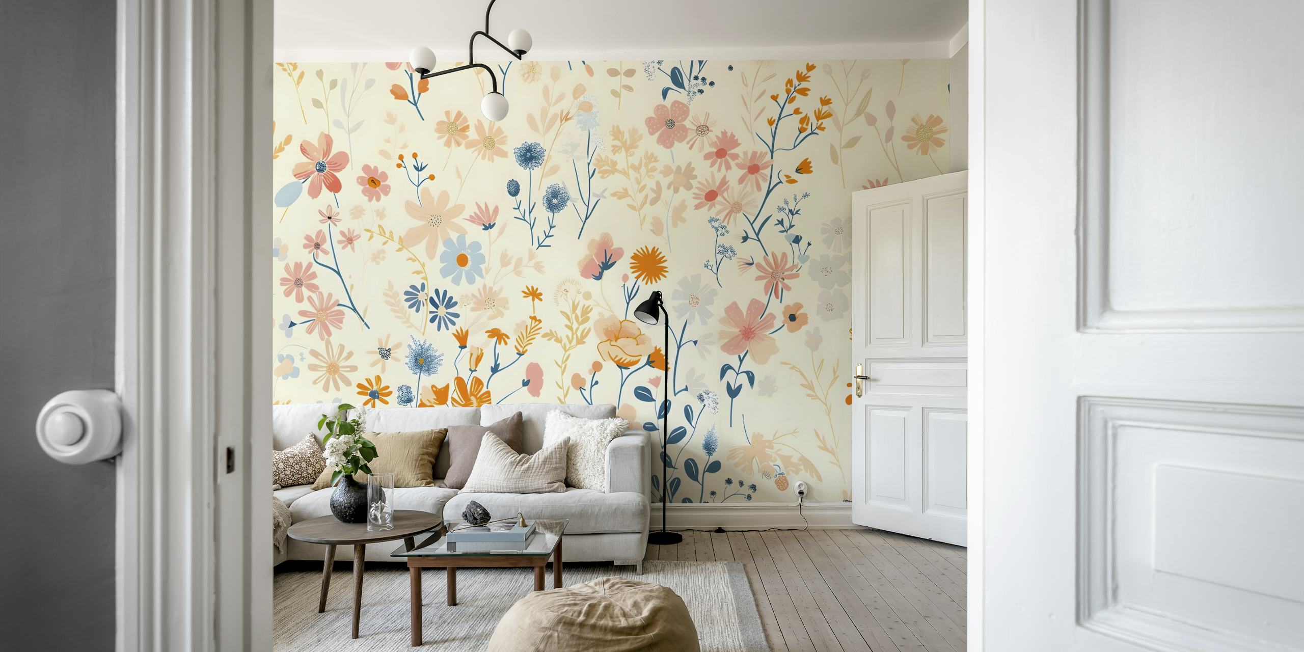 Colorful flowers on soft cream background botanical wallpaper