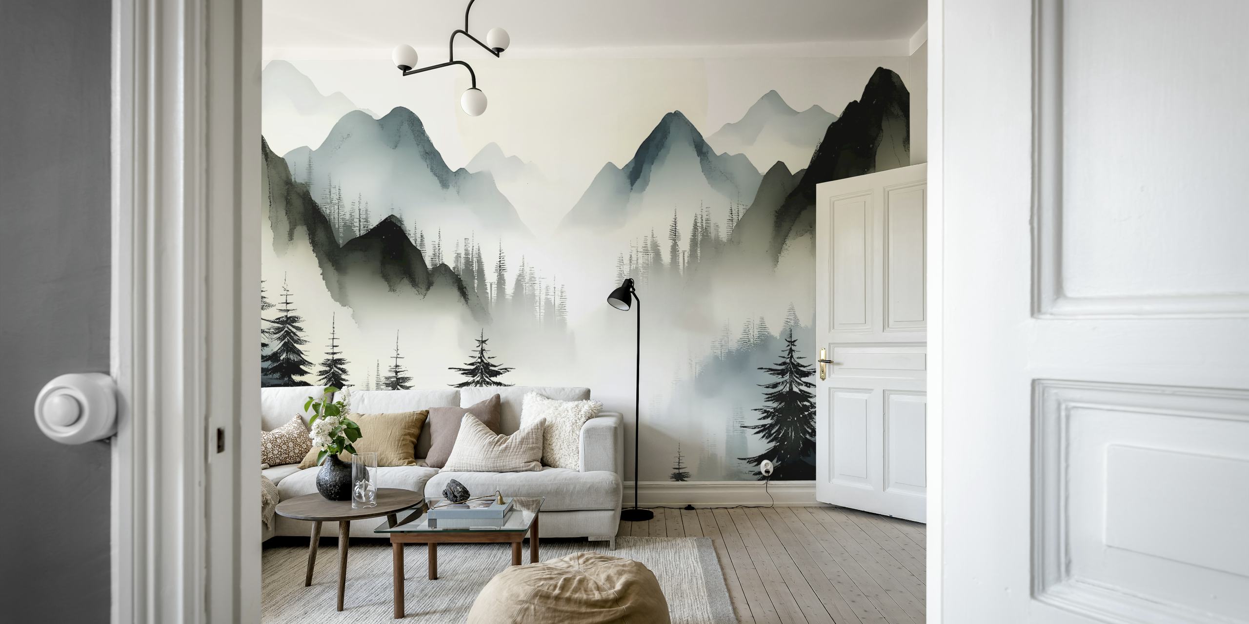 Misty Mountain Escape wallpaper in a room