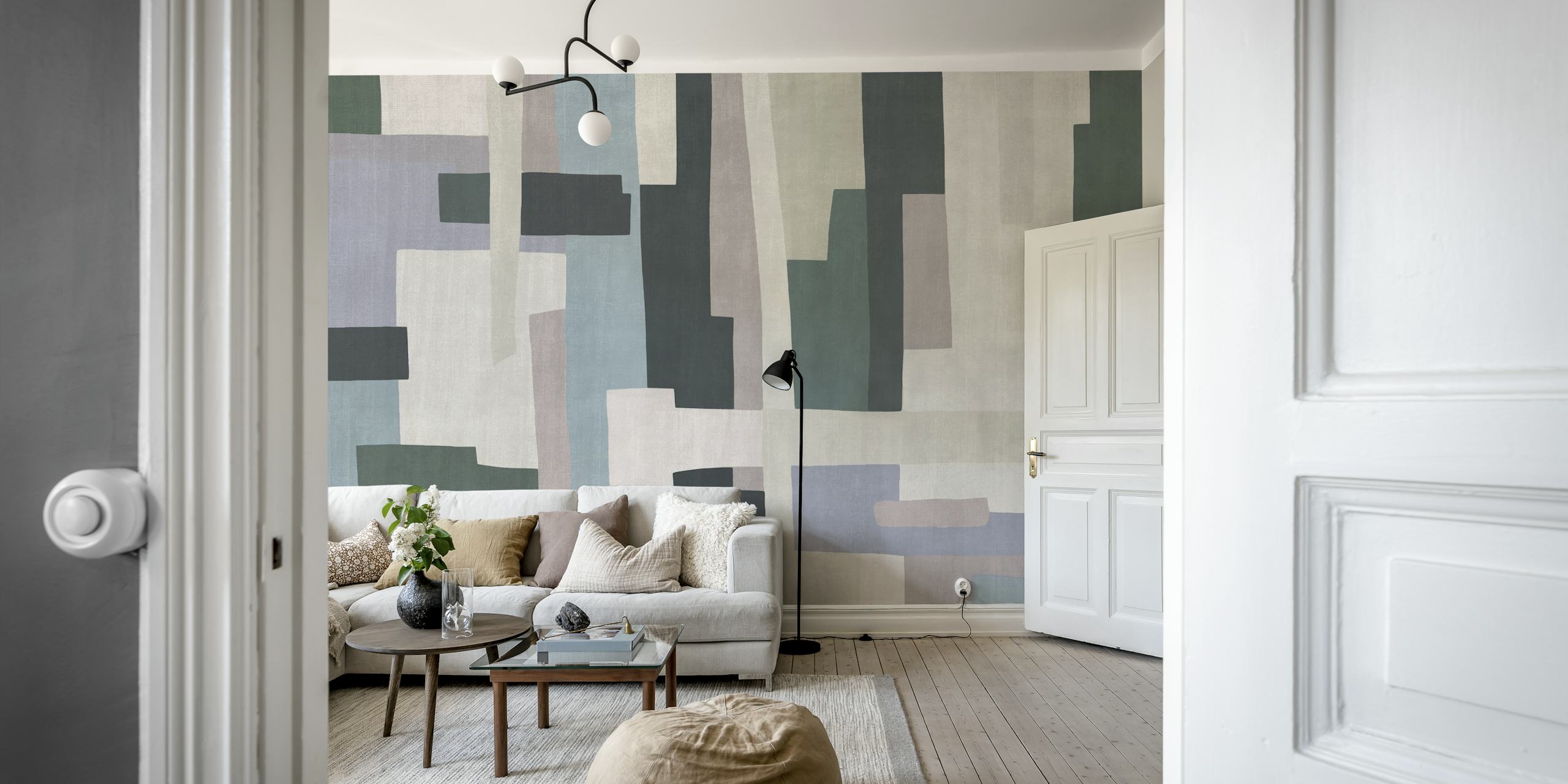 Geometric art drawing wallpaper in a room