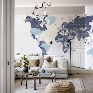 World Map in Blue and White