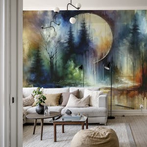 Watercolor Abstract Forest At Moonlight