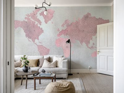 World Map Pink Grey