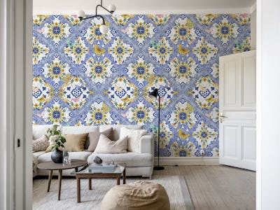 Blue tiles, yellow flowers and butterflies II