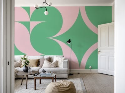 Mid Century Modern Bauhaus Green Pink Geo